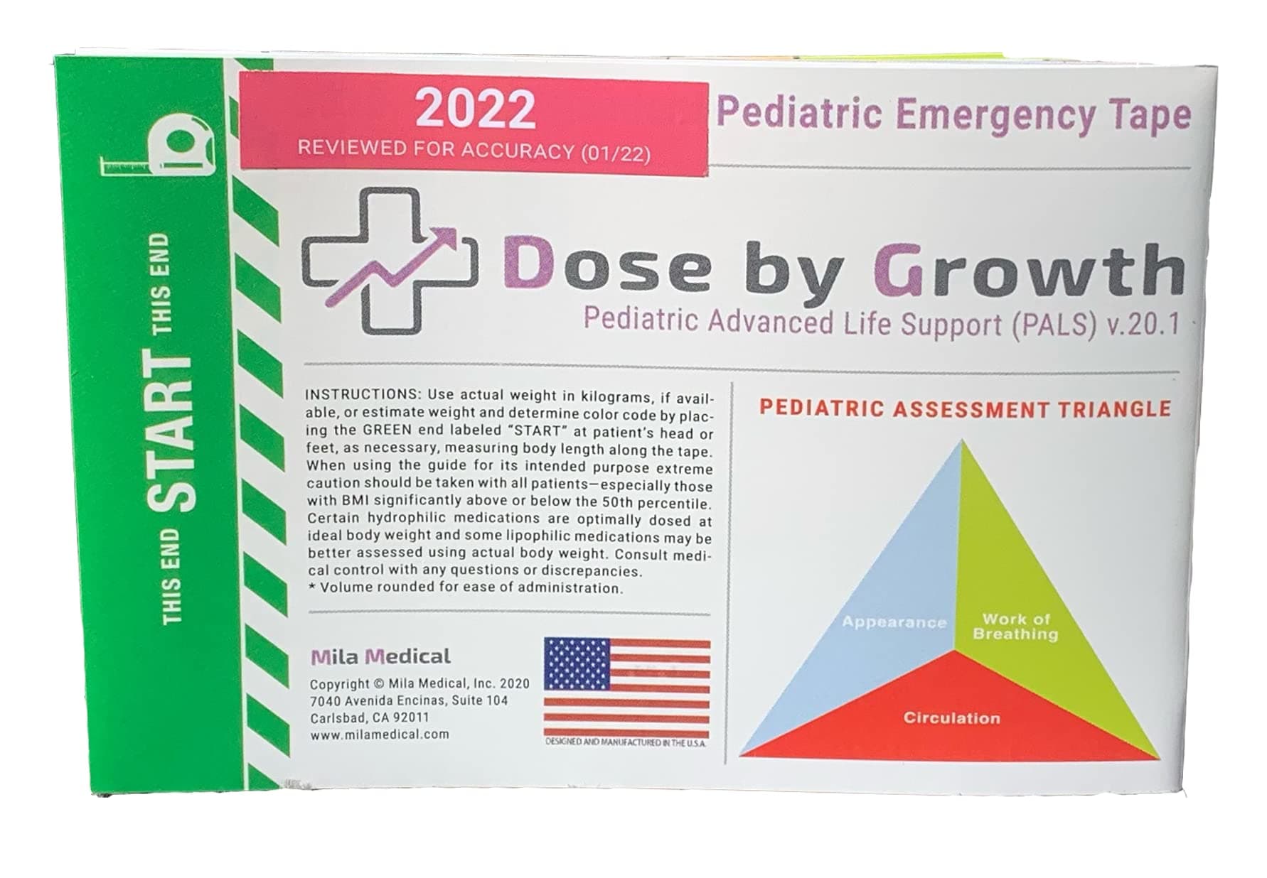 Dose By Growth Updated PALS (Reviewed in 2022) - Pediatric Advanced Life Support Emergency Length-Based Tape with Broselow Compatible Color Zones Designed for Paramedics, Nurses & EMS Providers