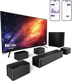7.1Ch Soundbar with Dolby Atmos, APP Control, Surround Sound System for TV, 4 Wired Surround Speakers, Sound Bar with 6.5" Wireless Subwoofer, Soundbar for TV, Poseidon D80