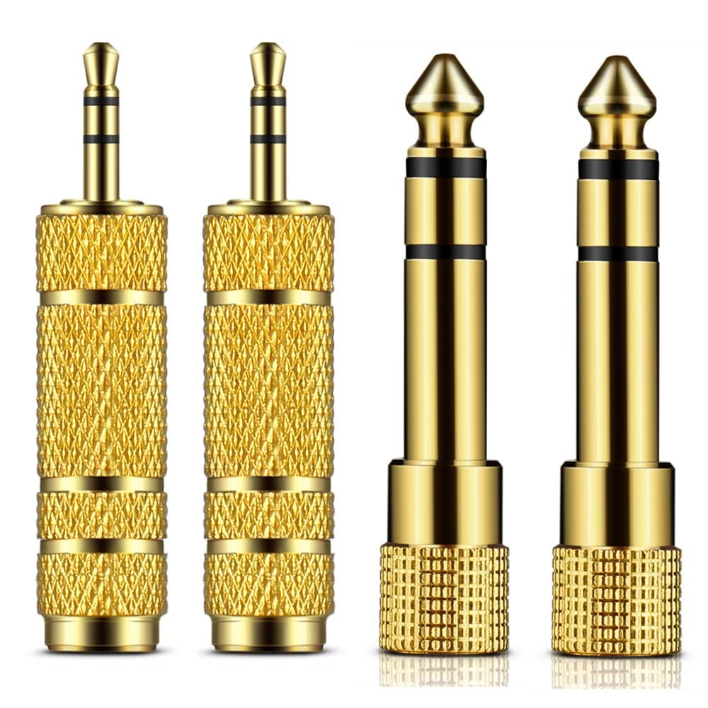 OBVIS 4 Pack Headphone Adapter 6.35 mm (1/4 Inch) Male to 3.5 mm Female Stereo Adapter Plus 3.5 mm Stereo Male to 6.35 mm (1/4 Inch) Mono Female, Gold Plated