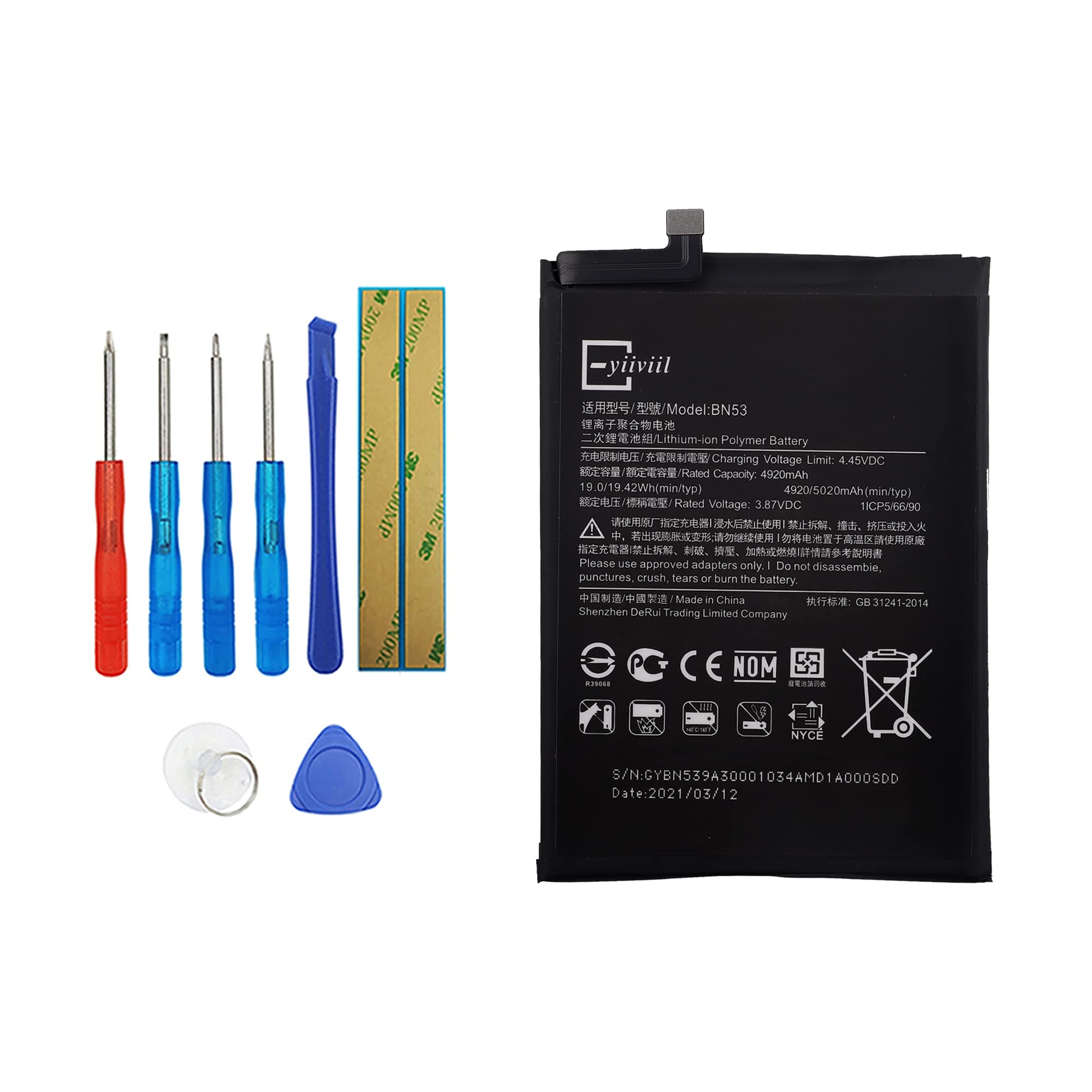 BN53 Replacement Battery Compatible with MI Redmi Note 9 Pro M2003J6B1I M2003J6B2G Redmi Note 10 Pro 4G with Tools