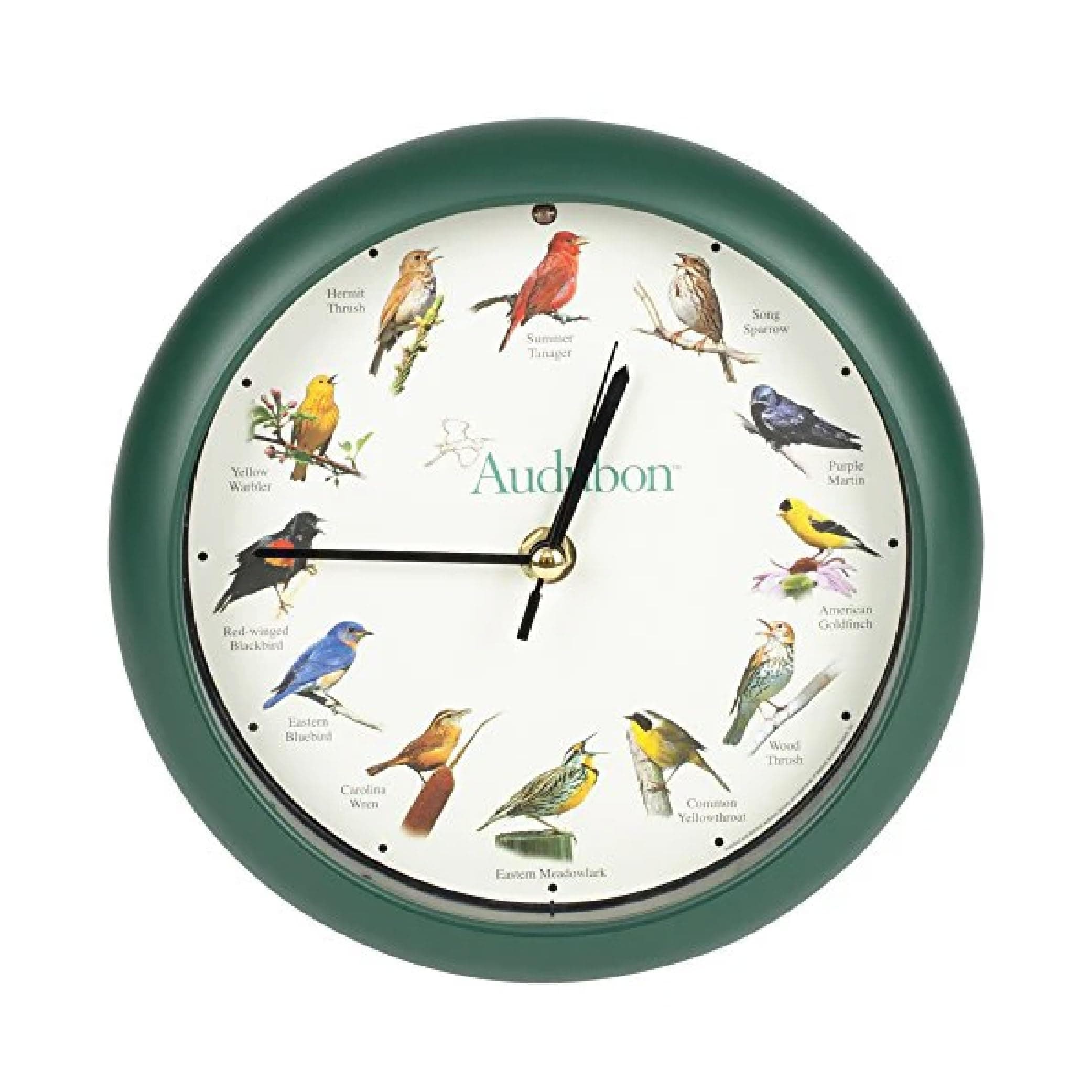 Mark Feldstein, Audubon Singing Bird Clock, 8 Inch, Green