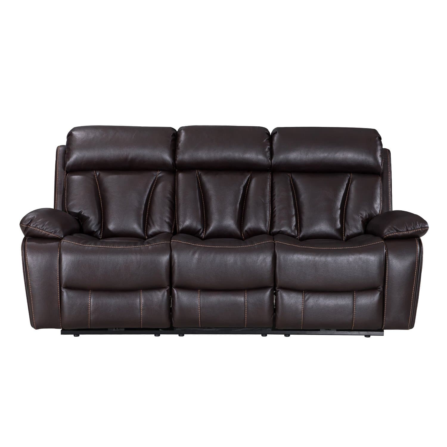 Power Recliner Sofa with USB Charging Port/LED Reading Light,/Cup Holder, Tufted Leather Home Theater Sofa, 3 Seat,Brown
