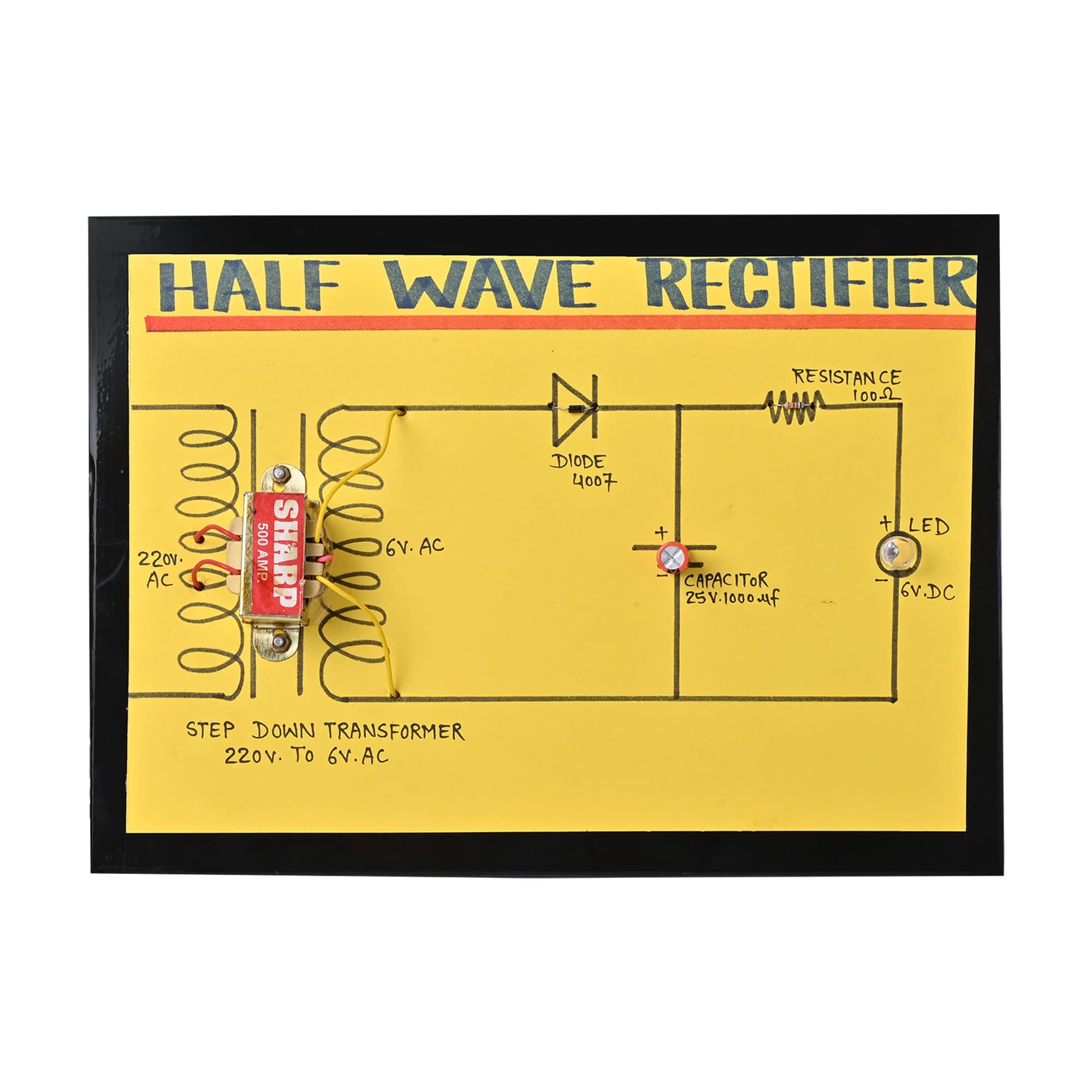 Sameer Science Projects Half Wave Rectifier Educational Circuit Board Kit – Physics & Electronics Learning Tool for Students | Basic Electronics Learning Kit for Students & Hobbyists (Yellow)
