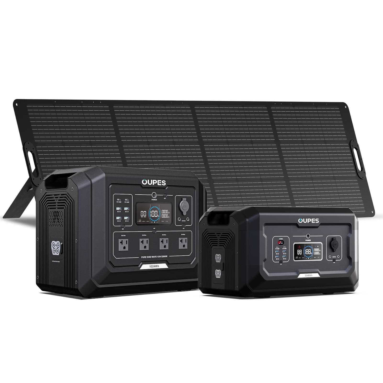 OUPES 3072Wh Mega 1 Power Station Kit with B2 Extra Battery & 240W Panel Included, 2000W (4500W Peak) LiFePO4 Battery with UPS & APP Control, for 24/7 Off-Grid Power, Power Outage, Blackout, RVs