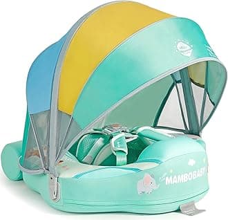 Mambobaby Float Add Tail No Flip Over Non-Inflatable Baby Swim Float Pearl Foam Solid Water Floats Smart Swim Trainer Infant Pool Float Swim Ring with Sun Canopy