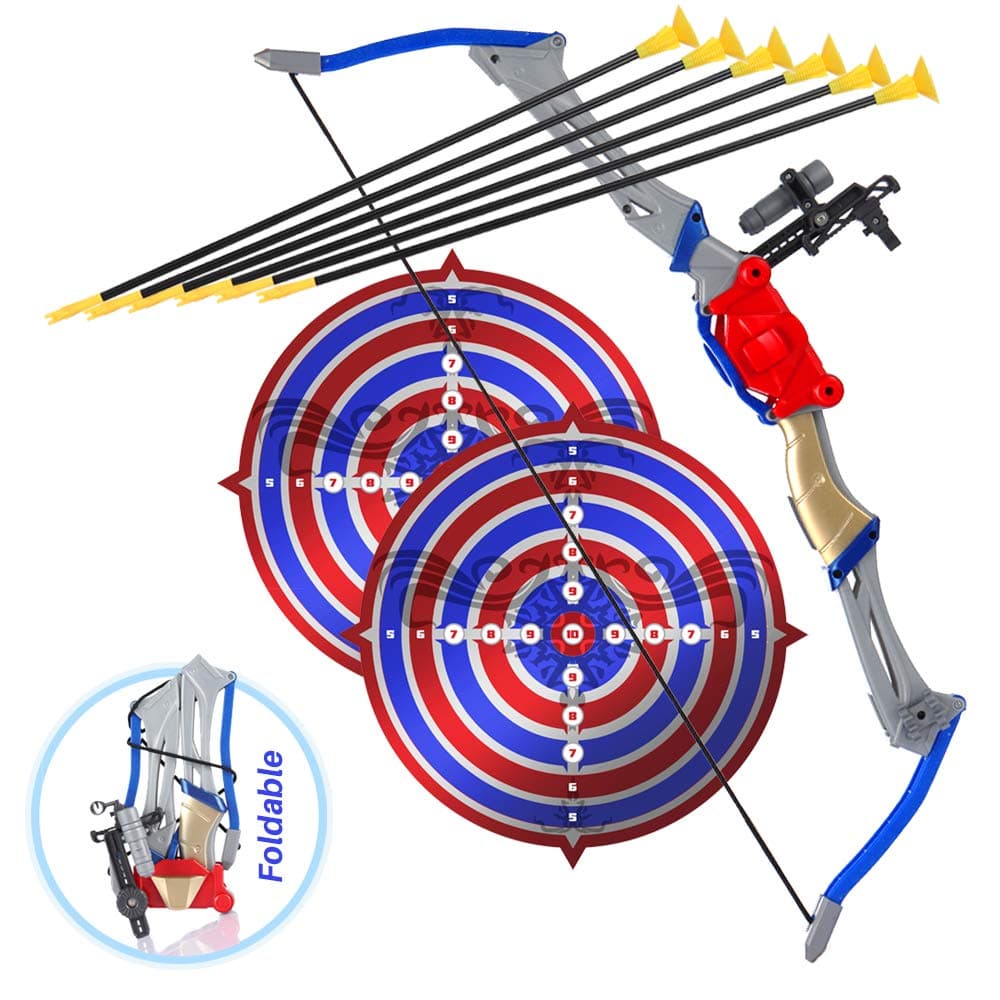 Bow and Arrow for Kid,Foldable Archery Toy Set with 6 Suction Cup Arrows and 2 Targets,Indoor and Outdoor Toys Bow and Arrow Gifts for 4 5 6 7 8 9 10 11 12 Years Old Boys Girls