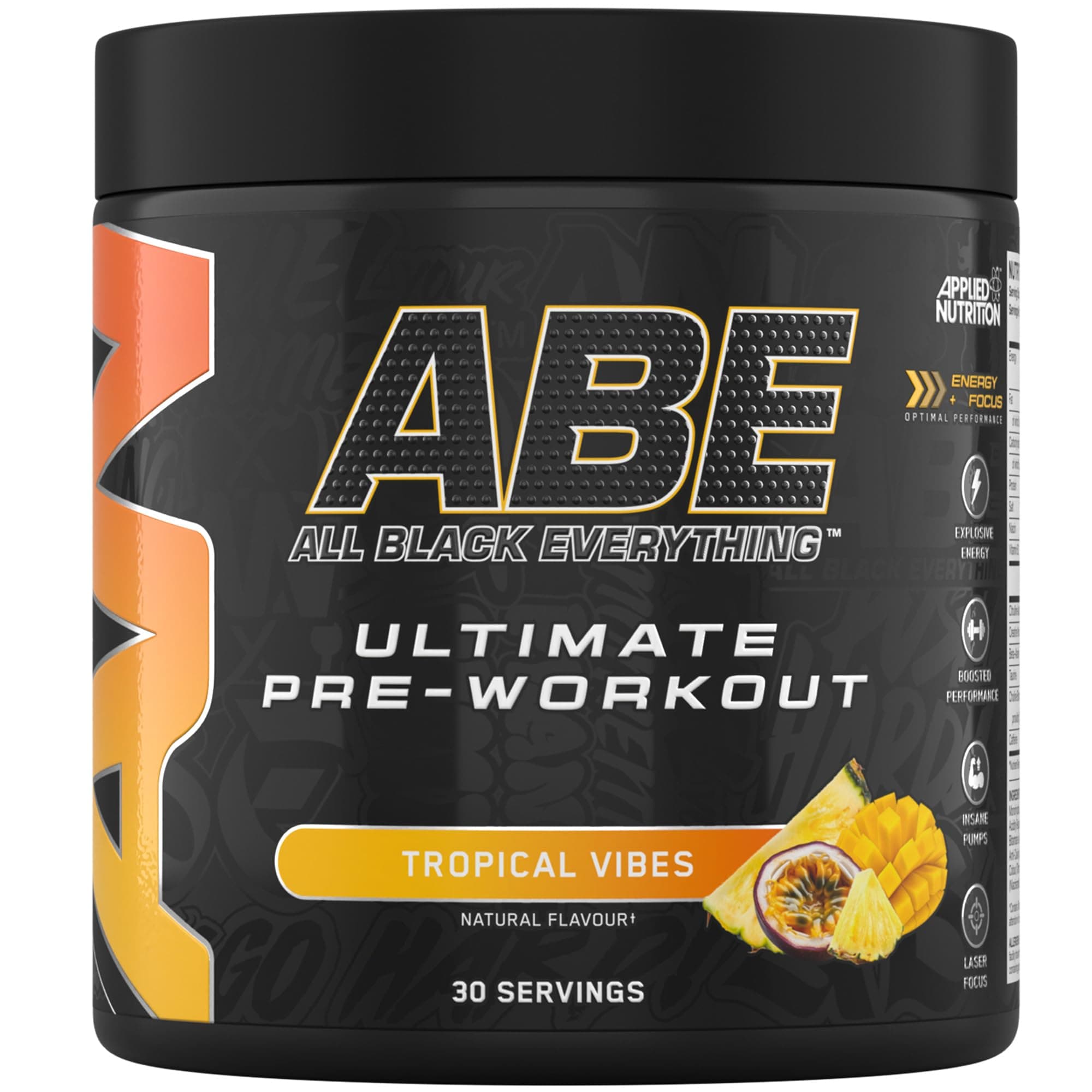 ABE Pre Workout - All Black Everything Pre Workout Powder, Energy & Physical Performance with Citrulline, Creatine, Beta Alanine (375g - 30 Servings) (Tropical)