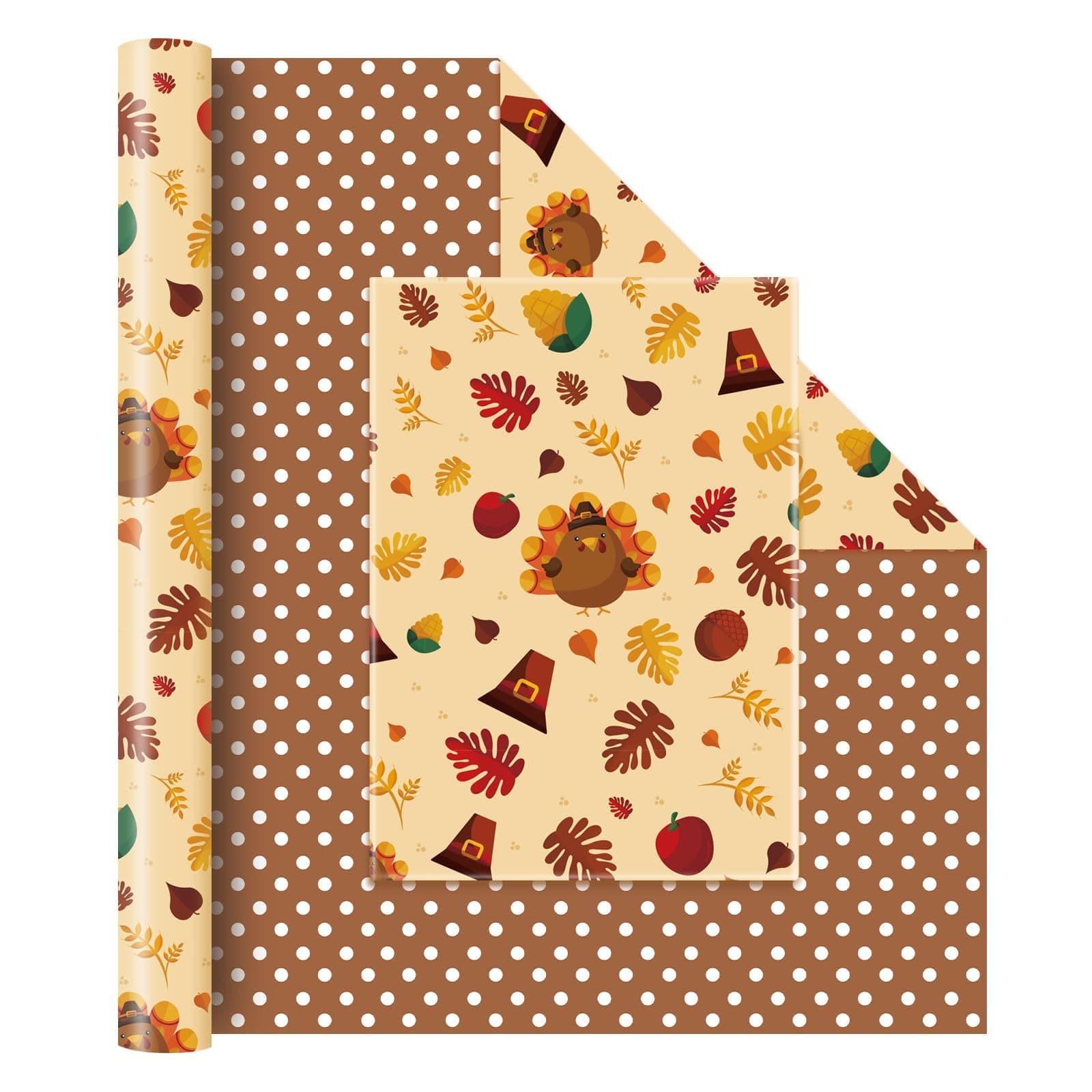 WERNNSAI Fall Wrapping Paper Roll - 1 Roll 17” x 33 ft Brown Turkey Wrapping Paper Autumn Forest Design Thanksgiving Gift Wrap Favor Fall Festival Holiday Supply for Kids