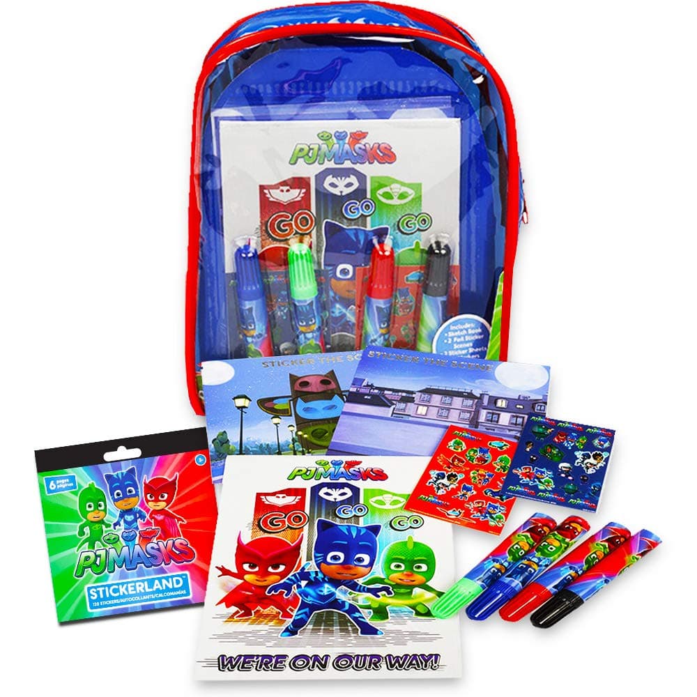 PJ Masks 12-Piece Coloring and Activity Backpack Bundle -- Childrens Drawing Pads and Books with Stickers and Markers and Bonus Stickers (PJ Masks Party Supplies)
