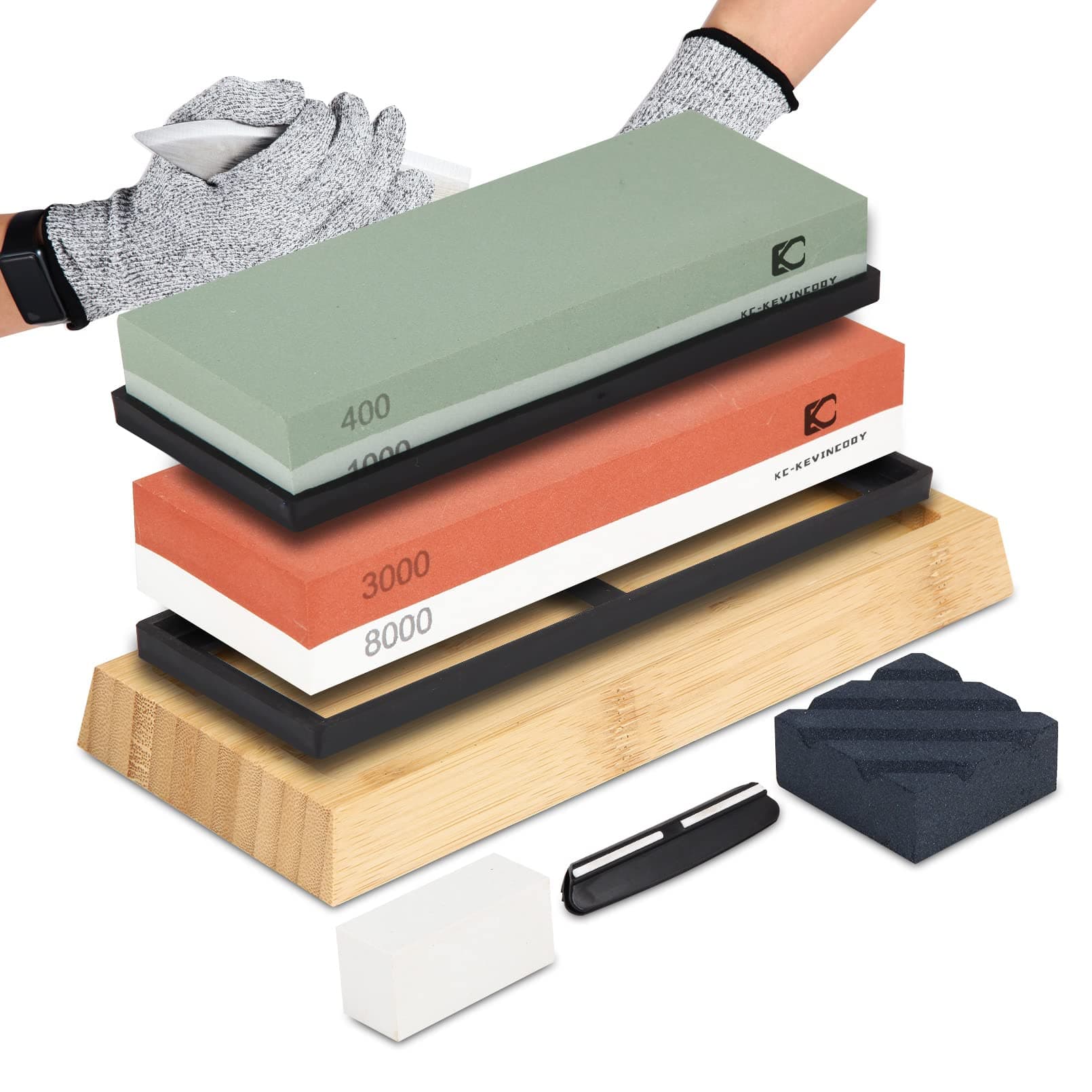 2 Pcs Whetstone Sharpening Stone - Dual Sided 400/1000 Grit & 3000/8000 Grit for Kitchen Knives - Premium Knife Sharpener