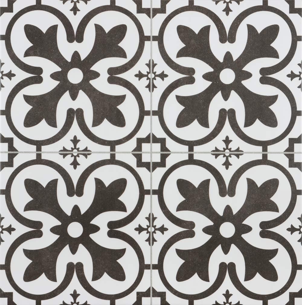 18x18 Vavien Pattern Tile Made in Spain Genuine Ceramic White/Black