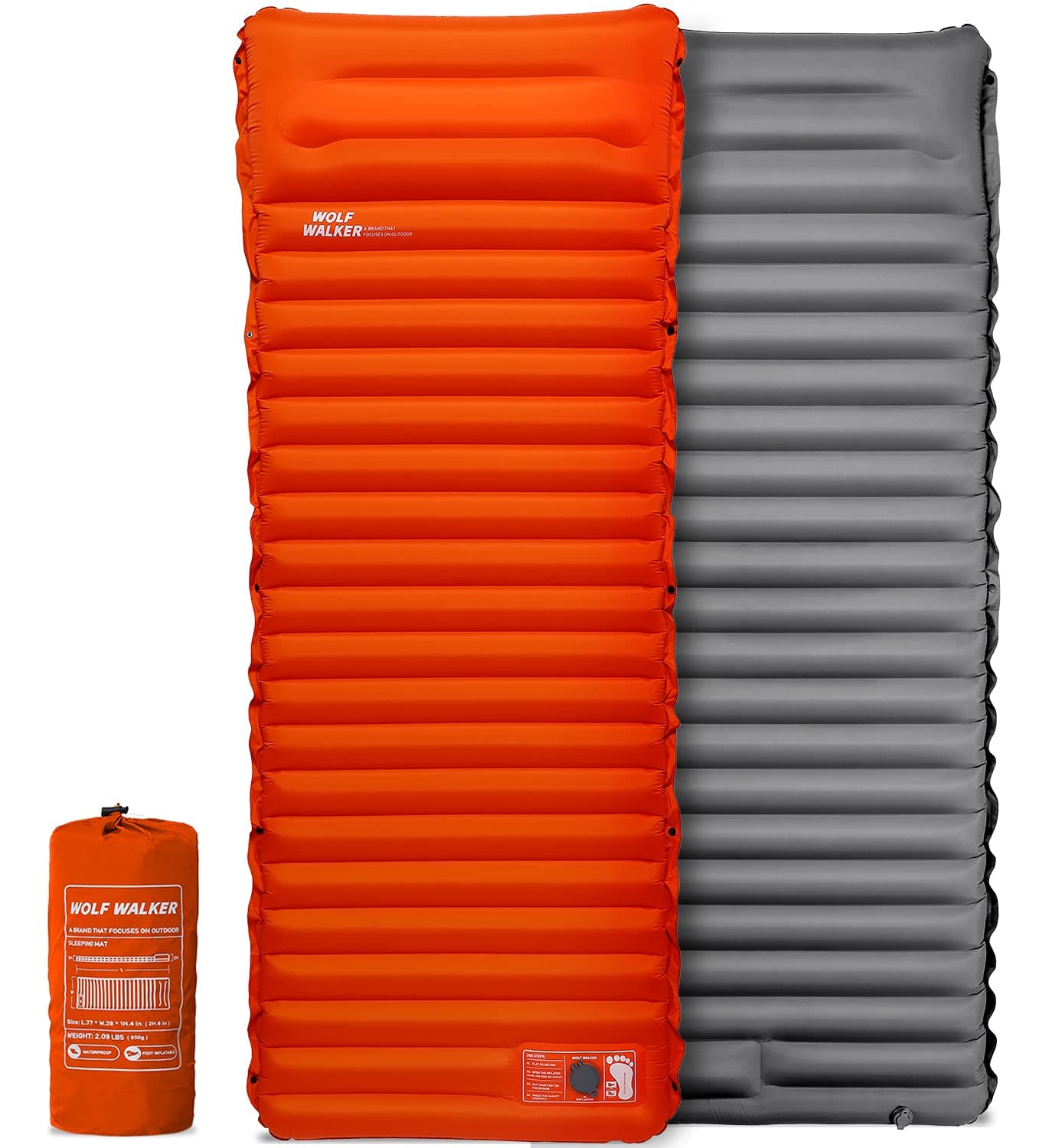 WOLF WALKERCamping Sleeping Pad Ultralight Sleeping Mat for Backpacking Hiking Thick 4 Inch Air Mattress Foot Press Lightweight Durable Waterproof Inflatable Compact