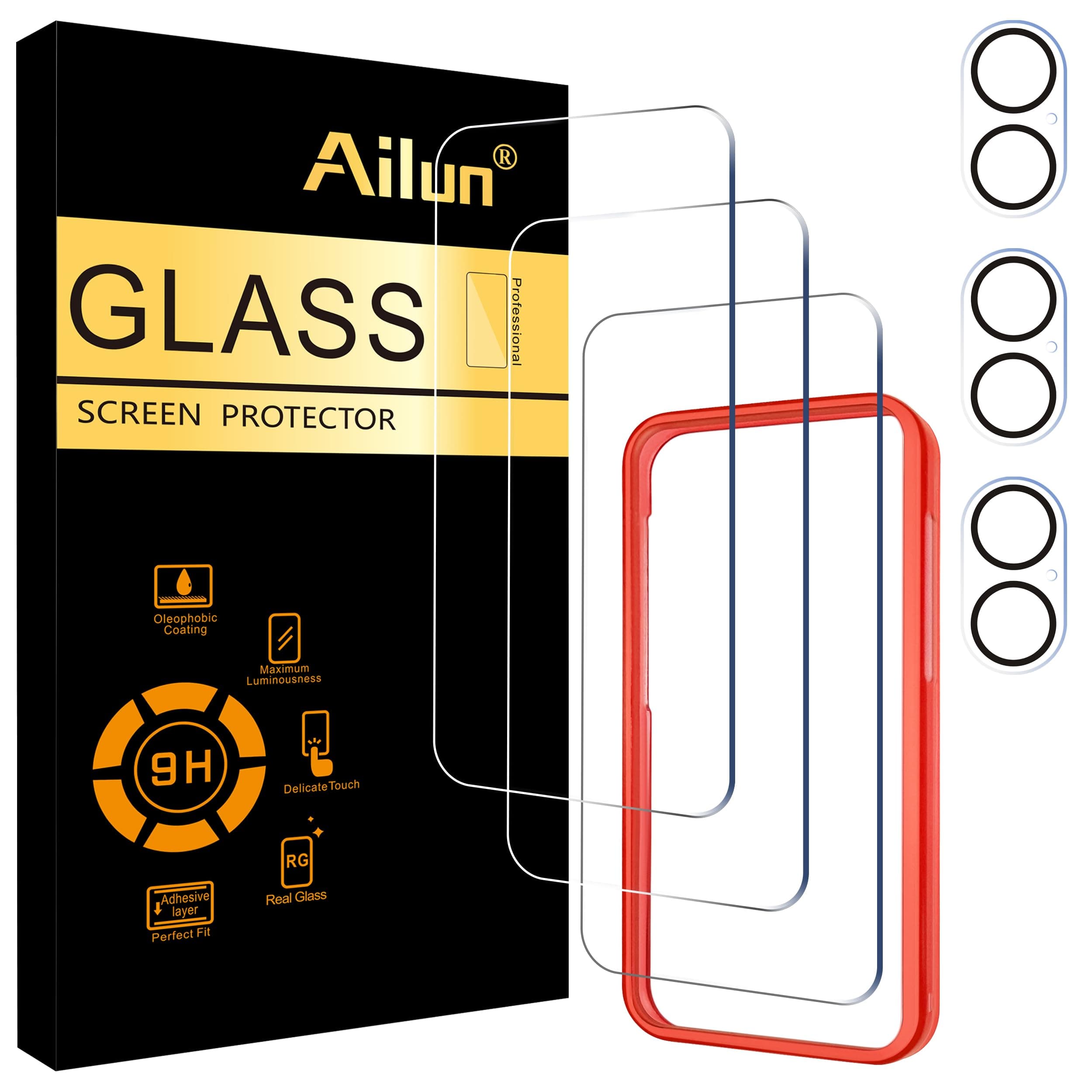 3 Pack Screen Protector for iPhone 16 [6.1 inch] + 3 Pack Camera Lens Protector with Installation Frame,Case Friendly Tempered Glass Film,[9H Hardness][Not for iPhone 16e/16 Pro/Plus/Pro Max]