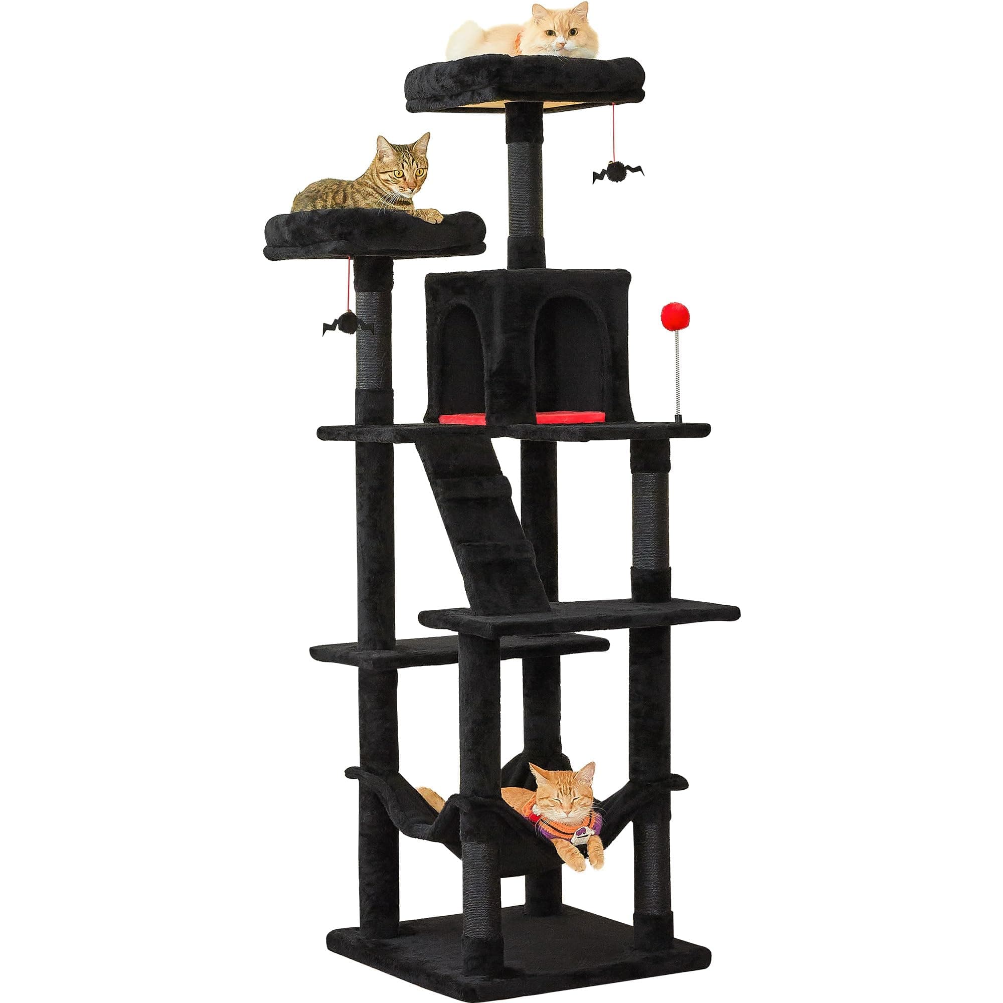MWPO Gothic Large Cat Tree, 70.1-Inch Multi-Level Tall Cat Tower for Indoor Cats, Plush Cat Condo with Big Padded Perches, Sisal-Covered Scratching Posts, Hammock, Toys for Kittens & Cats, Black
