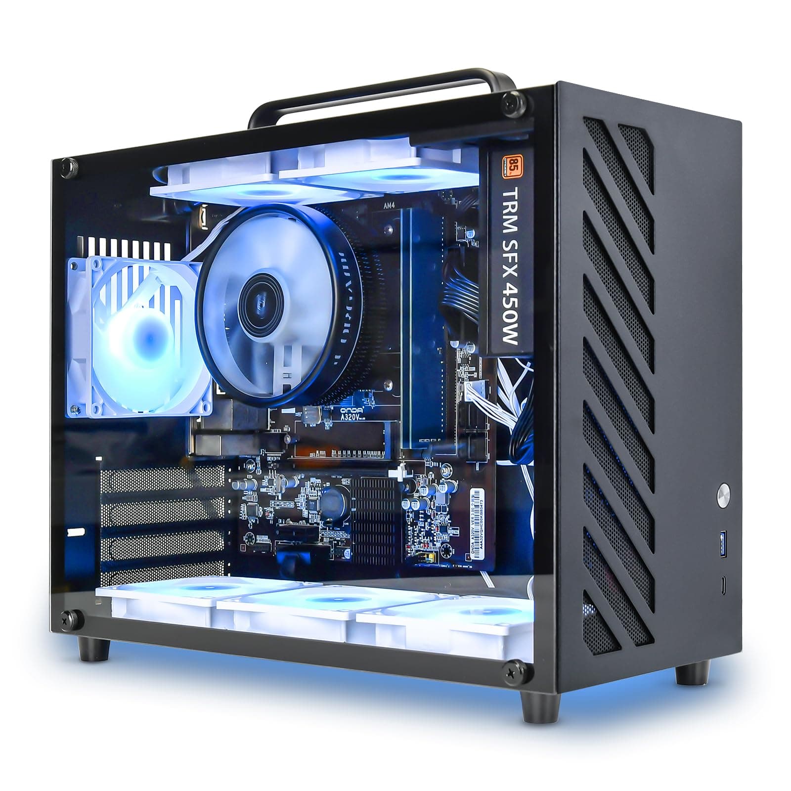 GOPIE Micro ATX pc case, T07 Portable Mini Tower Computer Chassis with Al-Alloy Handle, Gaming Desktop Computer Hosting case with Tempered Glass - Support MATX, Mini-ITX, Fans not Included - Black