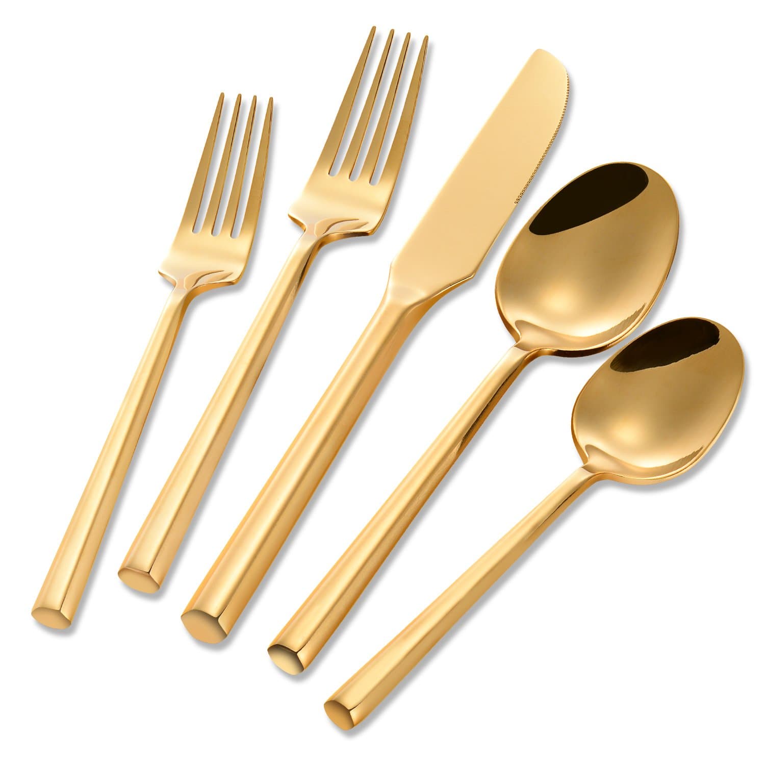 Flatasy Flatware Set Gold Silverware Set Stainless Steel 20 Piece Hexagon Handle Cutlery Set Wedding Housewarming Gift Kitchen Hotel Restaurant Use Service for 4