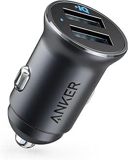Anker Car Charger, Mini 24W 4.8A Metal Dual USB Car Charger, PowerDrive 2 Alloy Flush Fit Car Adapter with Blue LED, for iPhone 16/15/14/13/12, Samsung, Huawei, Xiaomi, Redmi, Vivo, Oppo and More