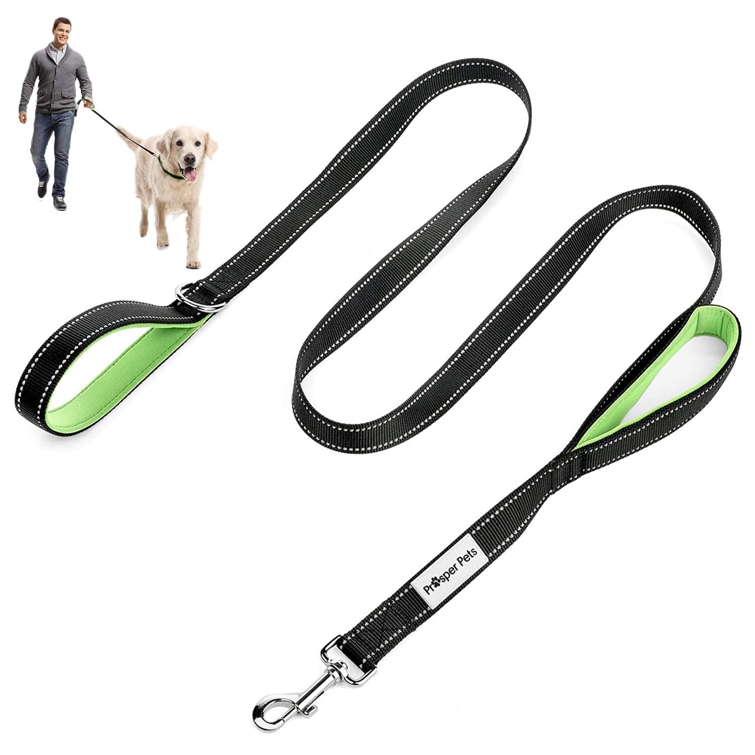 Prosper Pets Double Handle Dog Lead | 6ft/1.8m | Reflective Dog Lead for Puppy Recall & Training | Strong Dog Leash for Small, Medium & Large Dogs | Padded Dual Handles for Comfort | Durable Nylon