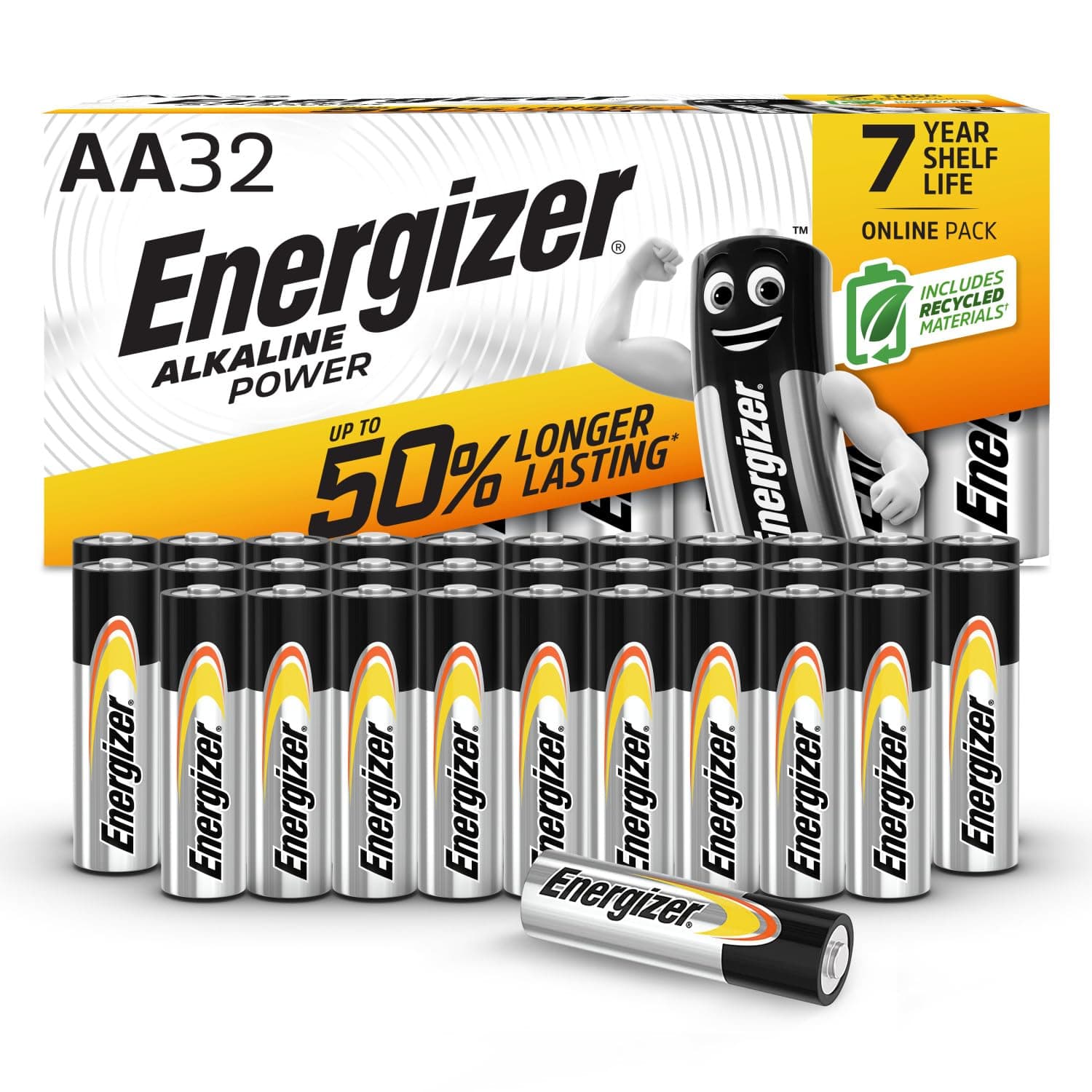 AA Batteries, Alkaline Power, 32 Pack, Double A Battery Pack - Amazon Exclusive (Packaging may vary)