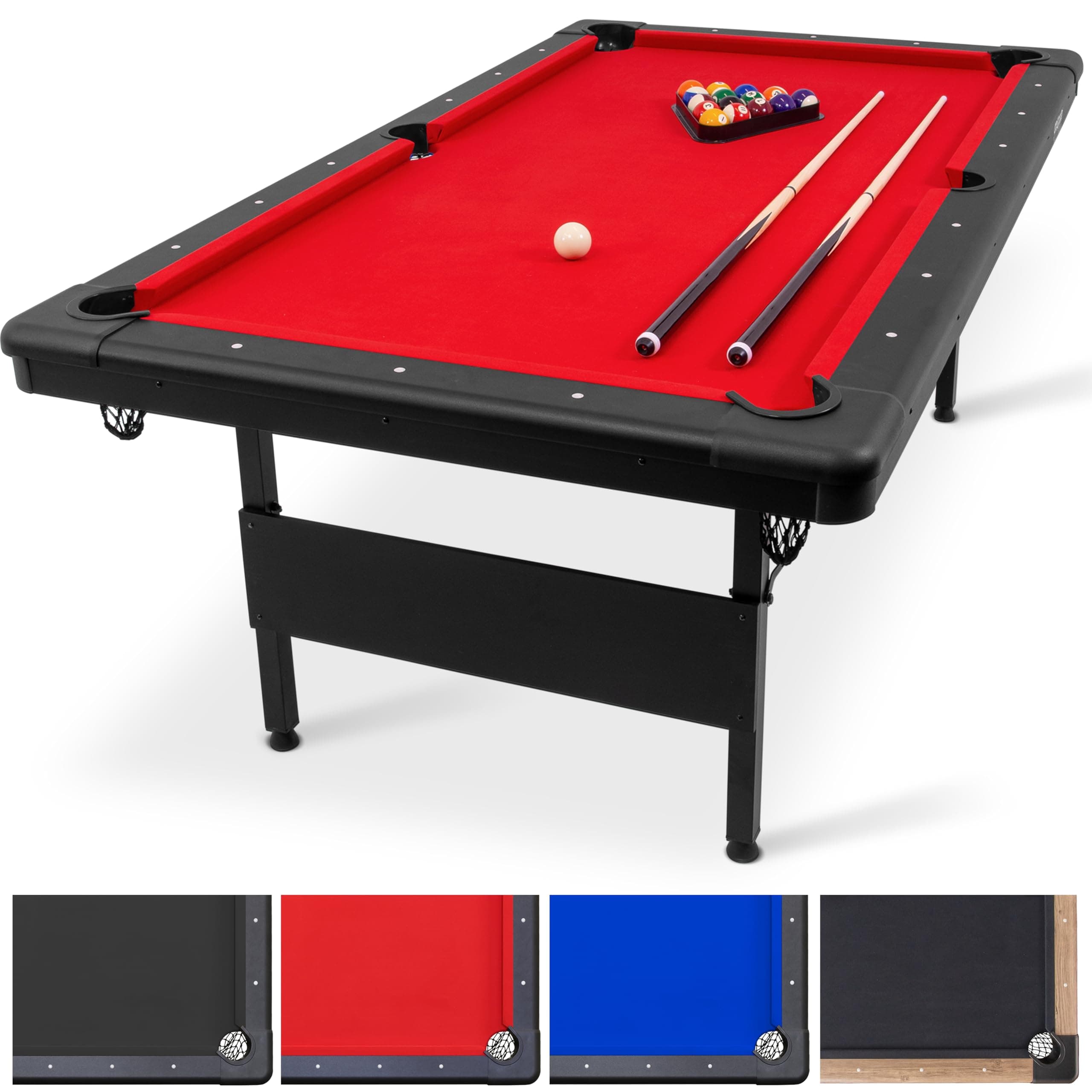 6ft or 7ft Billiards Table - Portable Pool Table - Includes Full Set of Balls, 2 Cue Sticks, Chalk, and Felt Brush; Choose Your Size
