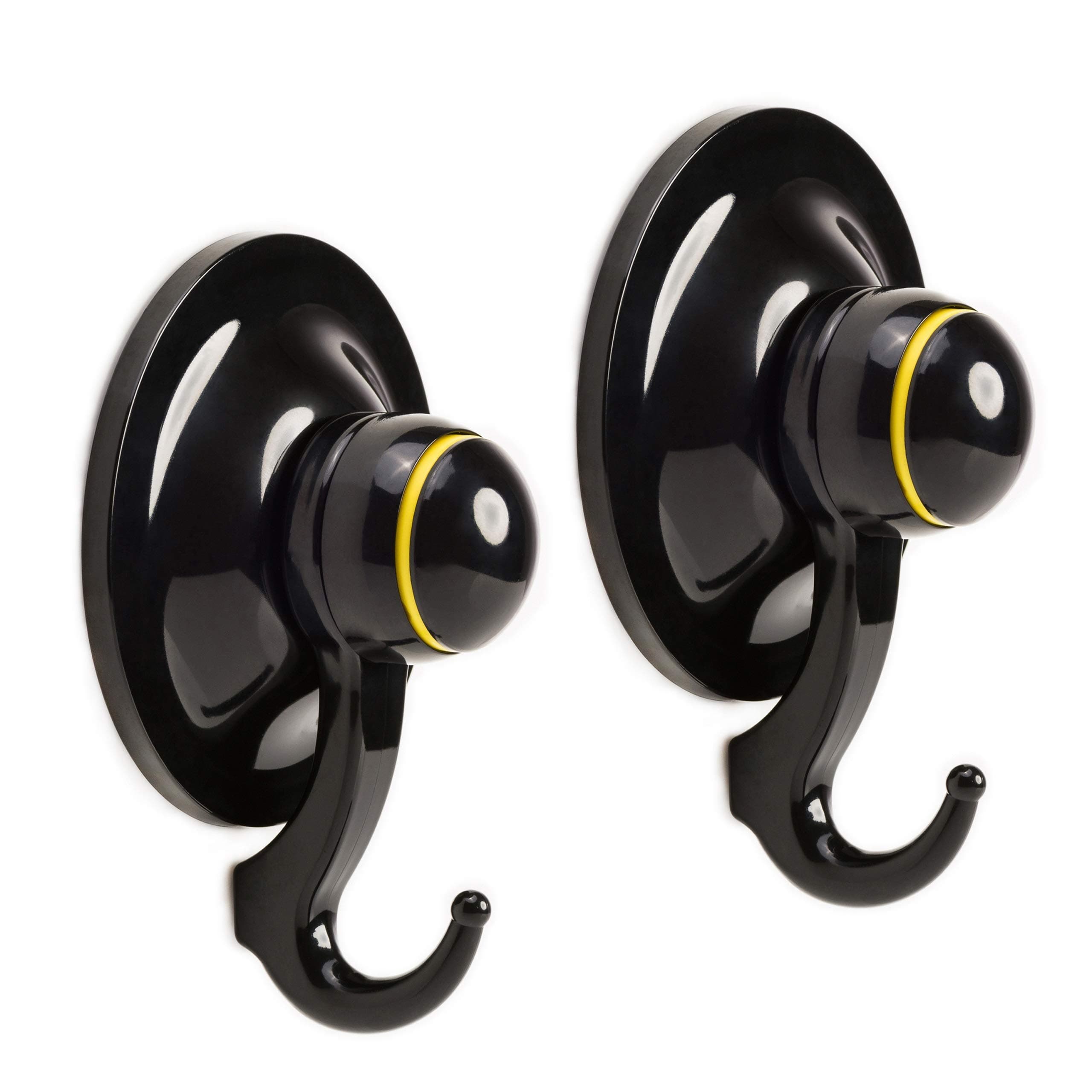 Qmagic Heavy Duty Suction Cup Hooks - Wall Vacuum Holder for Tile, Glass and Mirror -360° Rotation - Removable - Patented Design(Black, 2)