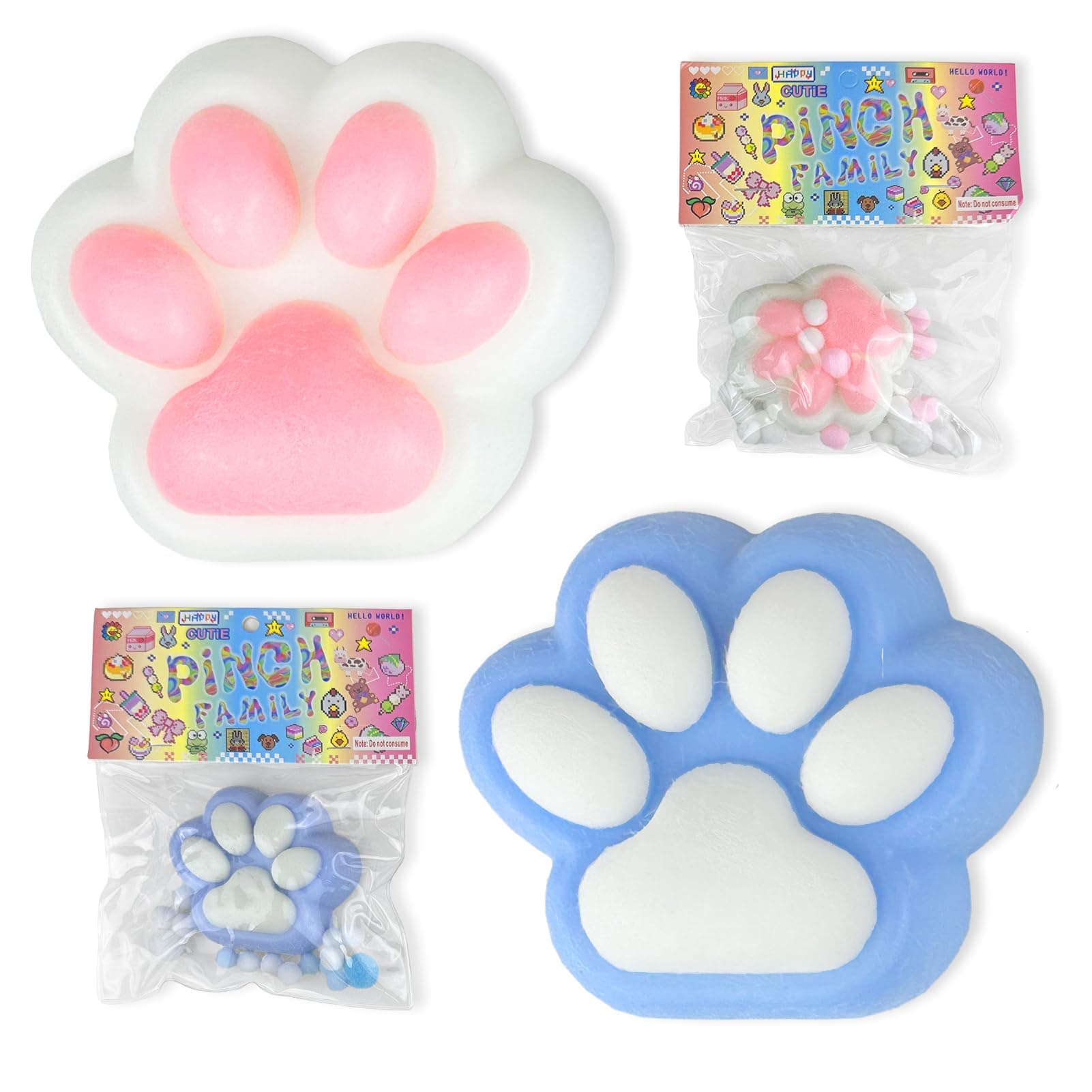 2 Pack Taba Squishies Paw, 3.15in Taba Cat Paw Includes (Pink,White,Blue,Purple) -Sticky Squishy Fidget Toys,Gifts for Kids, Party Favors,Cute Taba Handmade Stress Toys