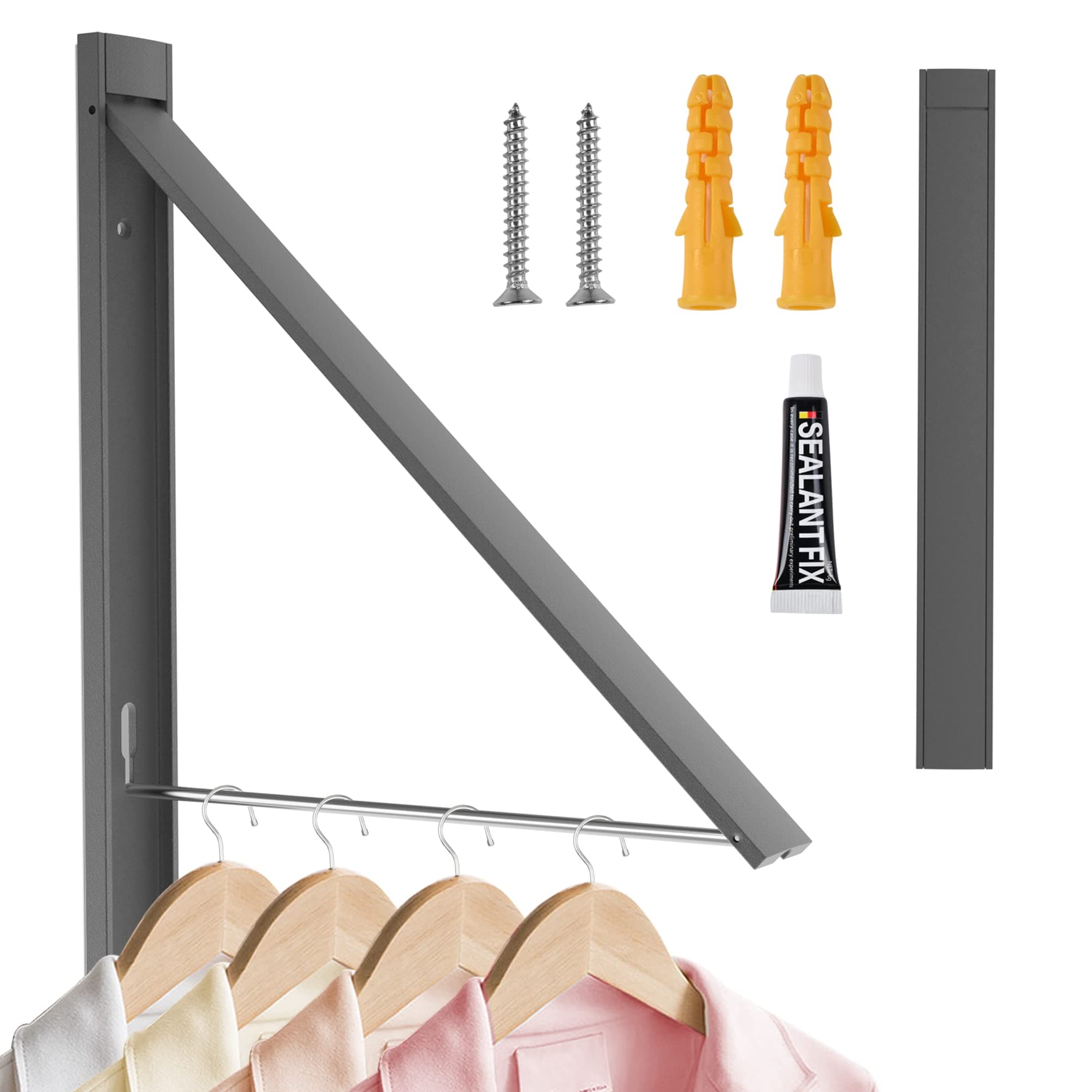 Quality Clothes Drying Rack Wall Mounted,Laundry Room Folding Clothesline,Foldable Retractable Hanging Drying Rod Ultrathin Small Collapsible for Efficient Space Saving,65Ibs Capacity (Gray)