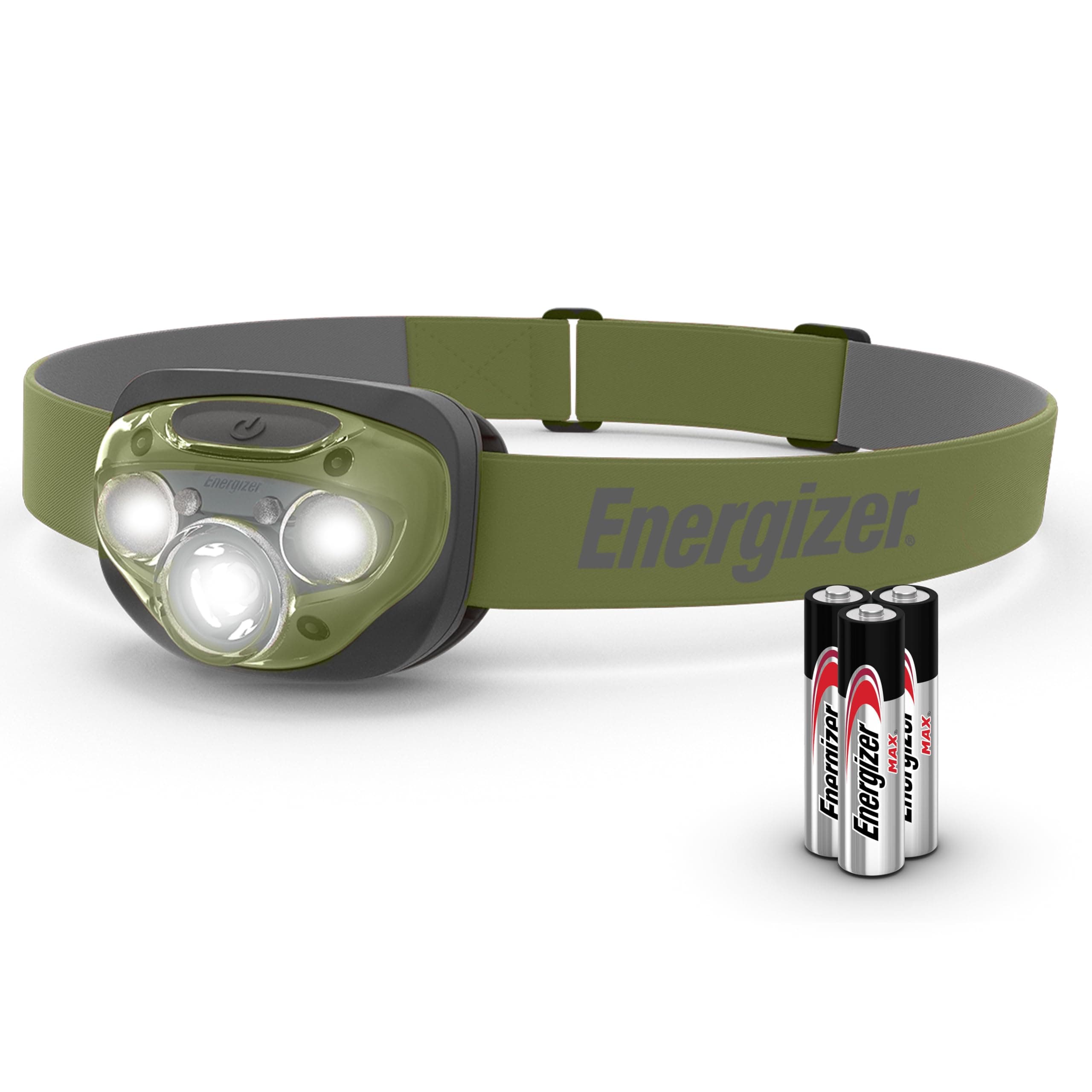 LED Head Torch, Powerful Bright Headlamp, Water Resistant Headlight for Camping, Fishing and Running, Batteries Included, Forest Green