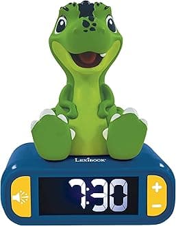 Dinosaur Nightlight Alarm Clock, Clock, Alarm Clock for Boys and Girls, Snooze, Blue/Green - RL800DINO
