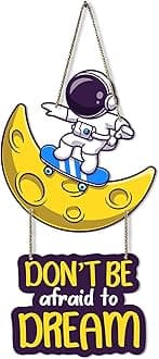 Astronaut Moon Wall Hanging, Modern Decor, Purple, Engineered Wood, 10x30 Inch, Home Decor, Housewarming