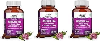 The Body Reserve Melatonin 10mg with Tagar 250mg - 120 Veg Tablets for Natural Sleep Aid, Muscle Recovery, Nerve Relaxation, and Stress Relief - Non-Habit Forming Sleep Aid for Men, Women, Pack of 3