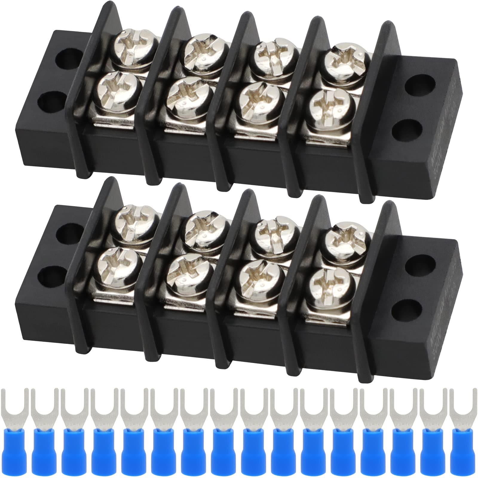 Terminal Block,2 Pack 4 Circuits 20-30A 200v-450v Dual Row Screw Terminals Strip +16 PCS Heat Shrink Wire Connectors