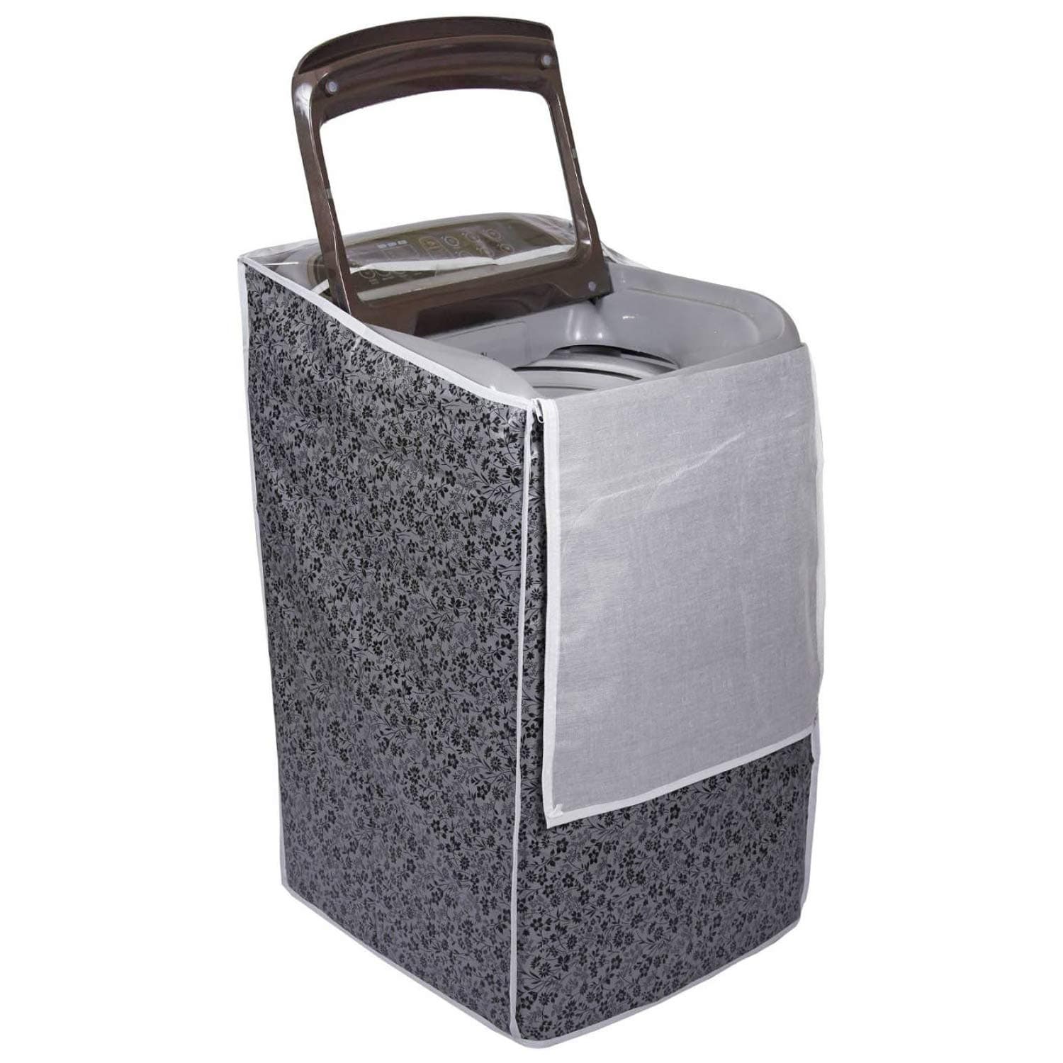 DALUCI Top Load Back Panel Washing Machine Cover for Samsung Fully Automatic 6 to 8 Kg, Waterproof & Dustproof Cover - Fits 6 Kg, 6.2 Kg, 6.5 Kg, 7 Kg, 7.5 Kg, 8 Kg (Black & Grey, 55 x 55 x 92 cm)