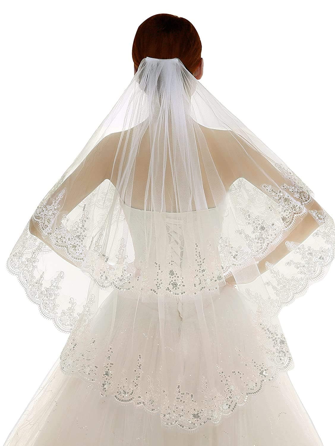 Christian Wedding Bridal Short Veil Sequence Work With Comb 1.5 Metre,Code V-20