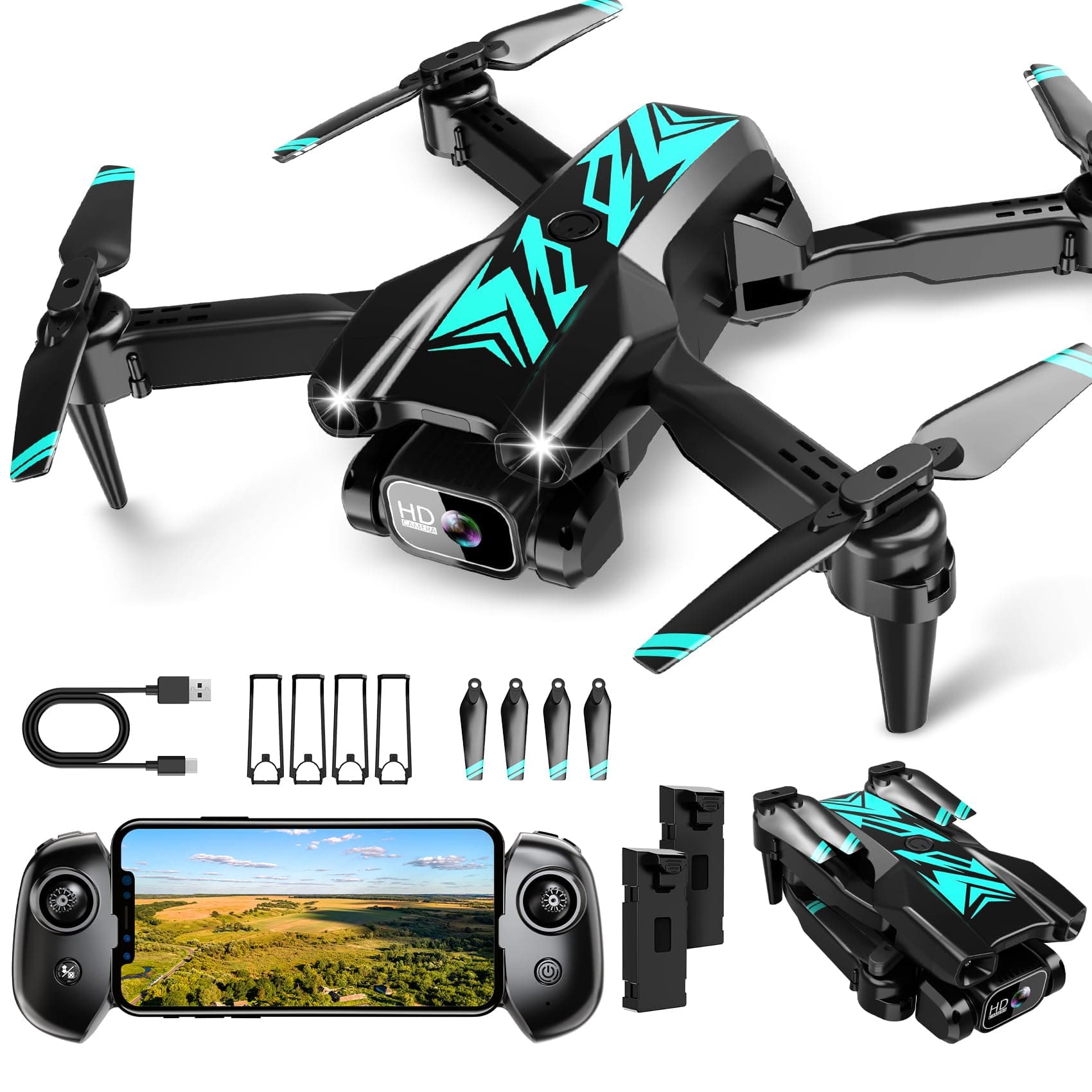 Mini Drone with Camera for Beginners Adults-1080P FPV Camera Foldable Drone with Stable Altitude Hold, Gestures Selfie, Waypoint Fly, Headless Mode, Auto-Follow, 3D Flip, One Key Start, 3 Speeds, 2
