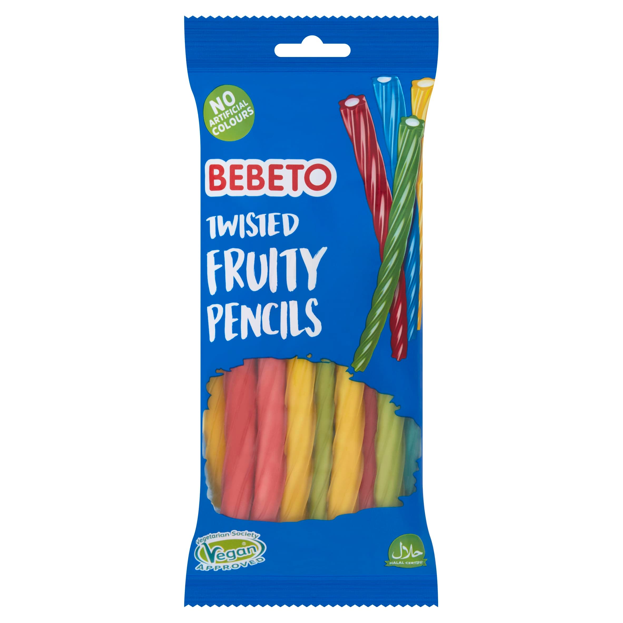 Mixed Fruit Flavour Soft Sweets with a Cream Flavour Filling. Bebeto Twisted Fruity Pencils, Chewy Fruity Gummy Pencil Sweets, Single Pack, 160g, White