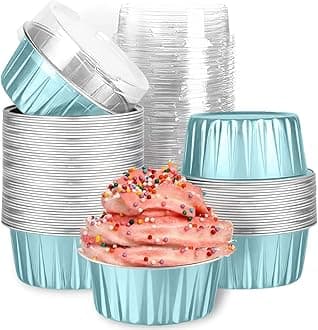 Mini Aluminum Foil Cupcake Baking Cups with Lids (40pcs, 5oz) Round Cupcake Foil Liners Tart Pie Tin Pan Holder - Disposable Mini Cake Containers Flan Molds for Pudding, Souffle, Party, Wedding
