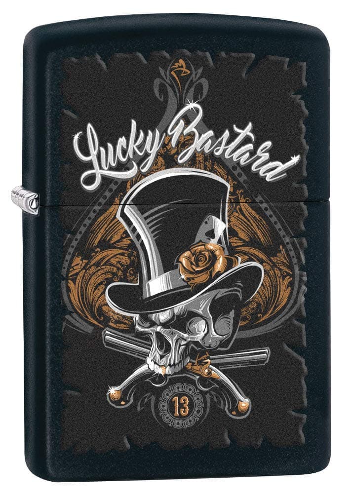 Lighter: Lucky Bastard Skull - Black Matte 80196