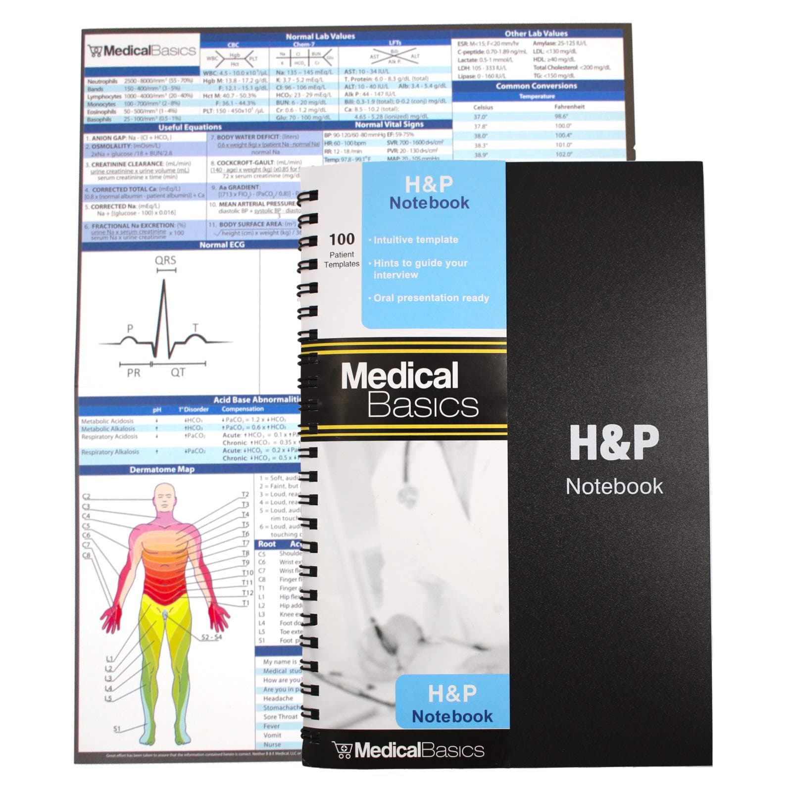 Medical Basics H&P Notebook - History and Physical Notebook, 100 templates with Perforations