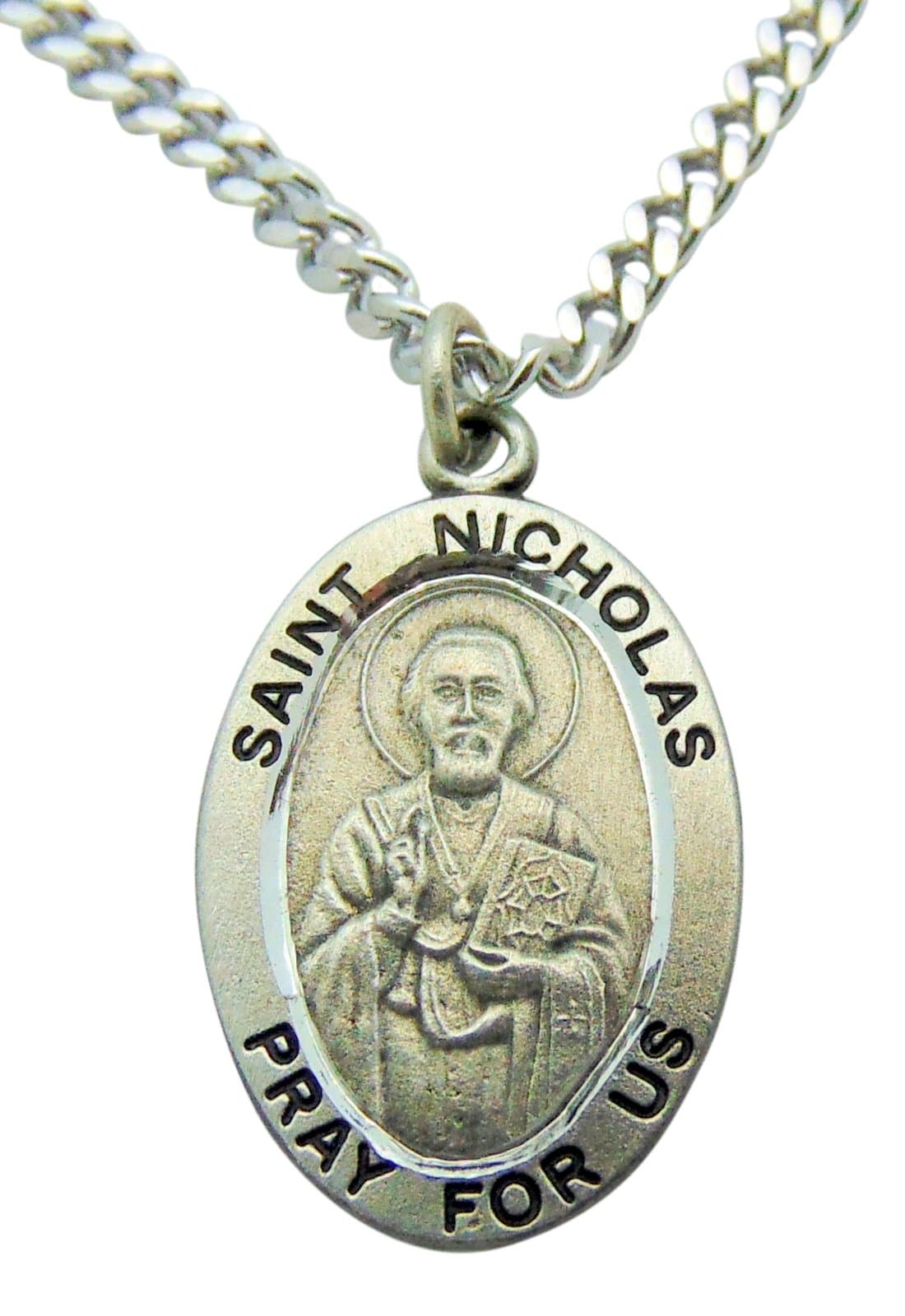 Westmon Works St Nicholas Solid Pewter Patron Saint Medal One Inch with Stainless Steel Chain