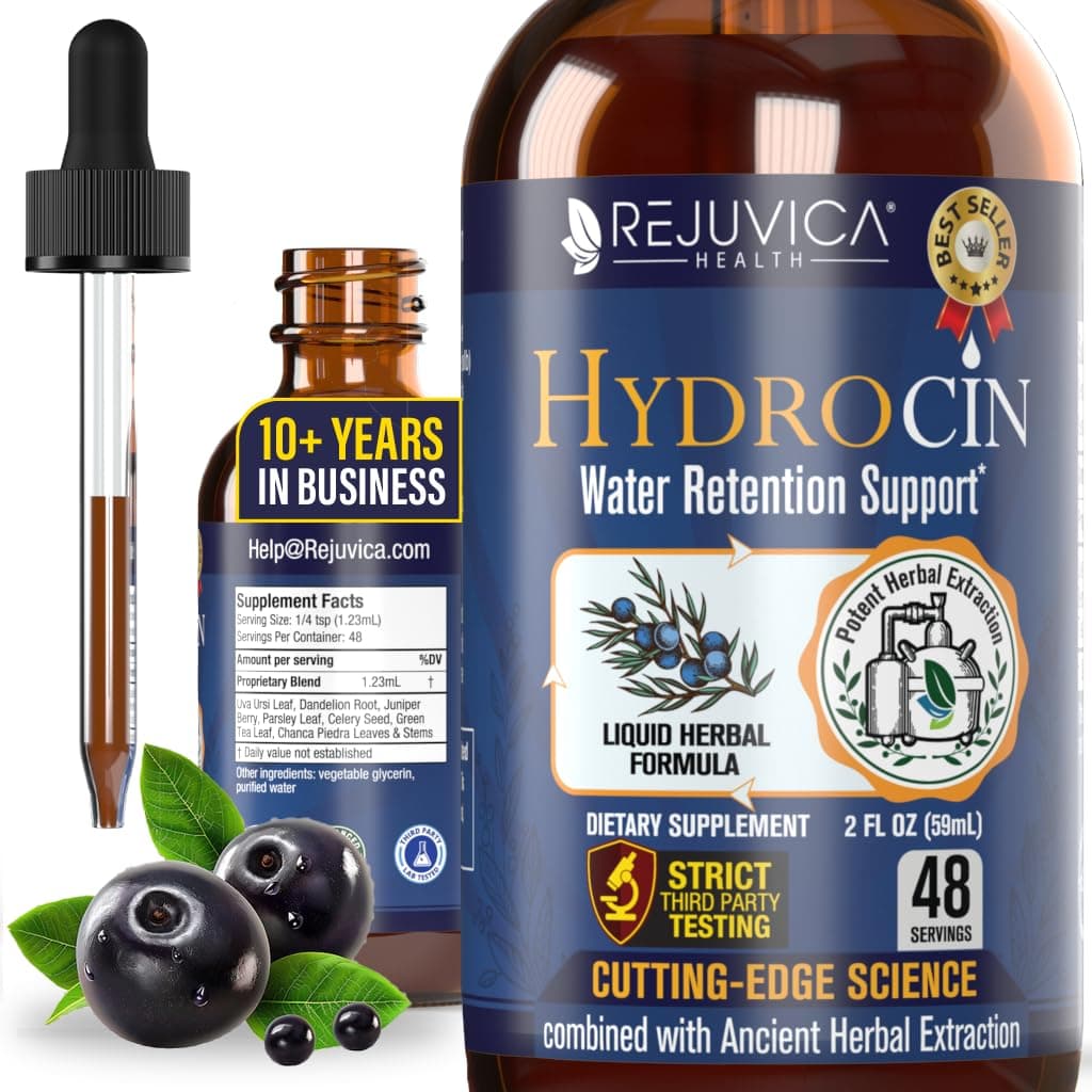 Hydrocin Liquid Diuretic Supplement – Water Retention Support with Dandelion, Uva Ursi, Juniper Berry, Celery Seed & Green Tea – Fast Absorption Alcohol-Free Drops