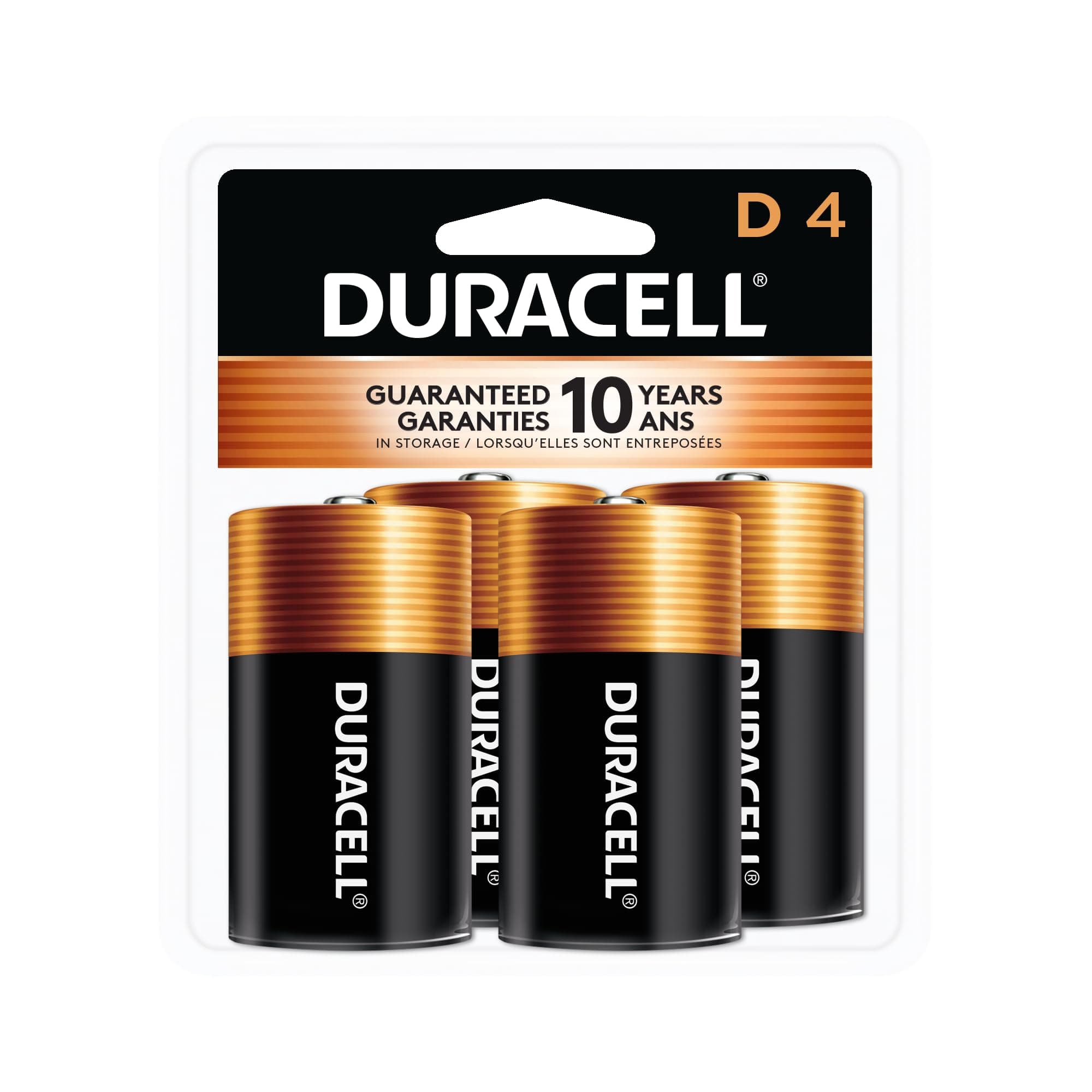 Duracell Coppertop D Batteries, 4 Count (1 Pack), D Battery with Long-lasting Power, All-Purpose Alkaline Battery for Household and Office Devices