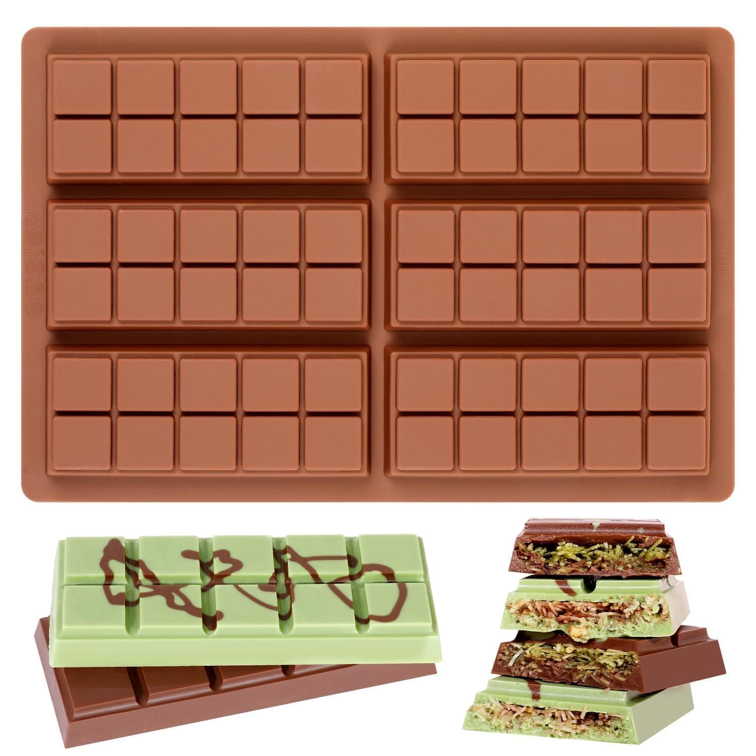 Chocolate Molds, Rectangle Chocolate Bar Sweet Molds Silicone Bakeware Wax Melt Molds, Pack of 1
