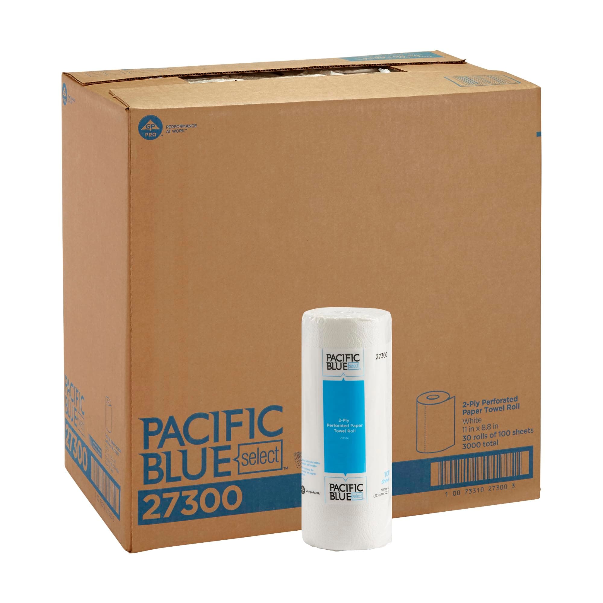 Pacific Blue Select (Previously Branded Preference) 27300 White 2-ply Perforated Paper Towel Roll by GP PRO, (WxL) 11.000" x 8.800" (Case of 30 Rolls, 100 Towels per Roll)