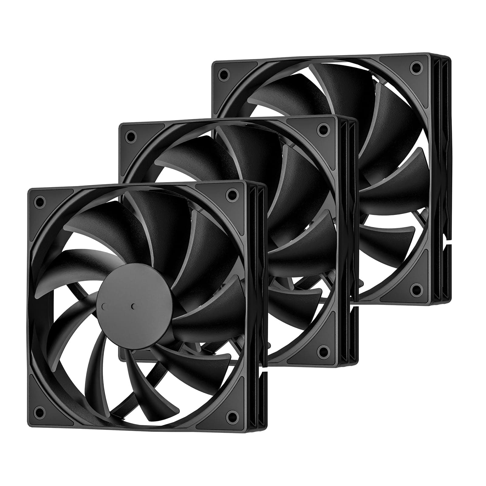 DARKROCK 3 Pack 120mm Black Computer Case Fan High Performance Cooling Low Noise 3 Pin 1200 RPM Hydraulic Bearing Quiet Long Life Up to 30,000 Hours