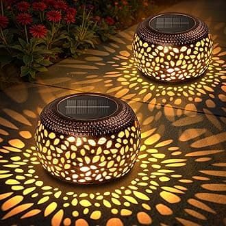 Solar Lanterns Outdoor Waterproof: 2 Pack Hollow Out Retro Metal Lantern Lights - Solar Lantern Decorative - Gardening Gifts for Women Mother's Day, Outside Garden Yard Patio & Indoor Tabletop Decor