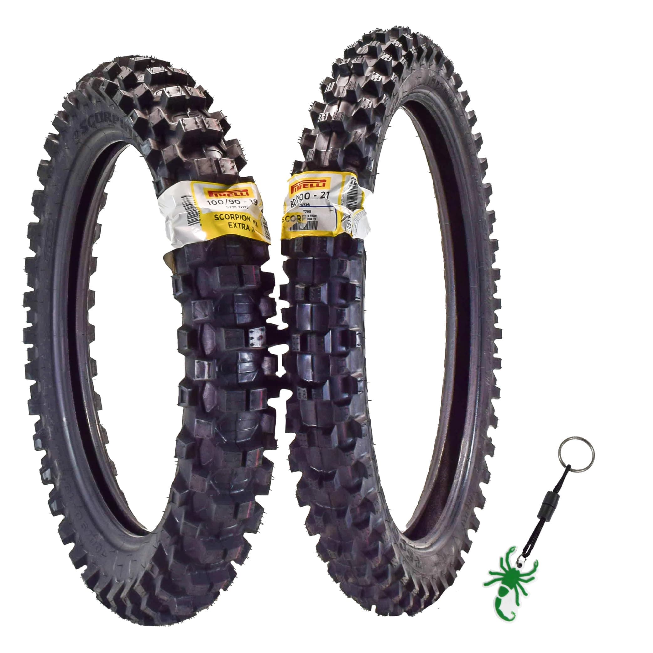 Pirelli Scorpion MX Extra X Front 80/100-21 & Rear 100/90-19 Dirt Bike Tires with Keychain - Two Pack