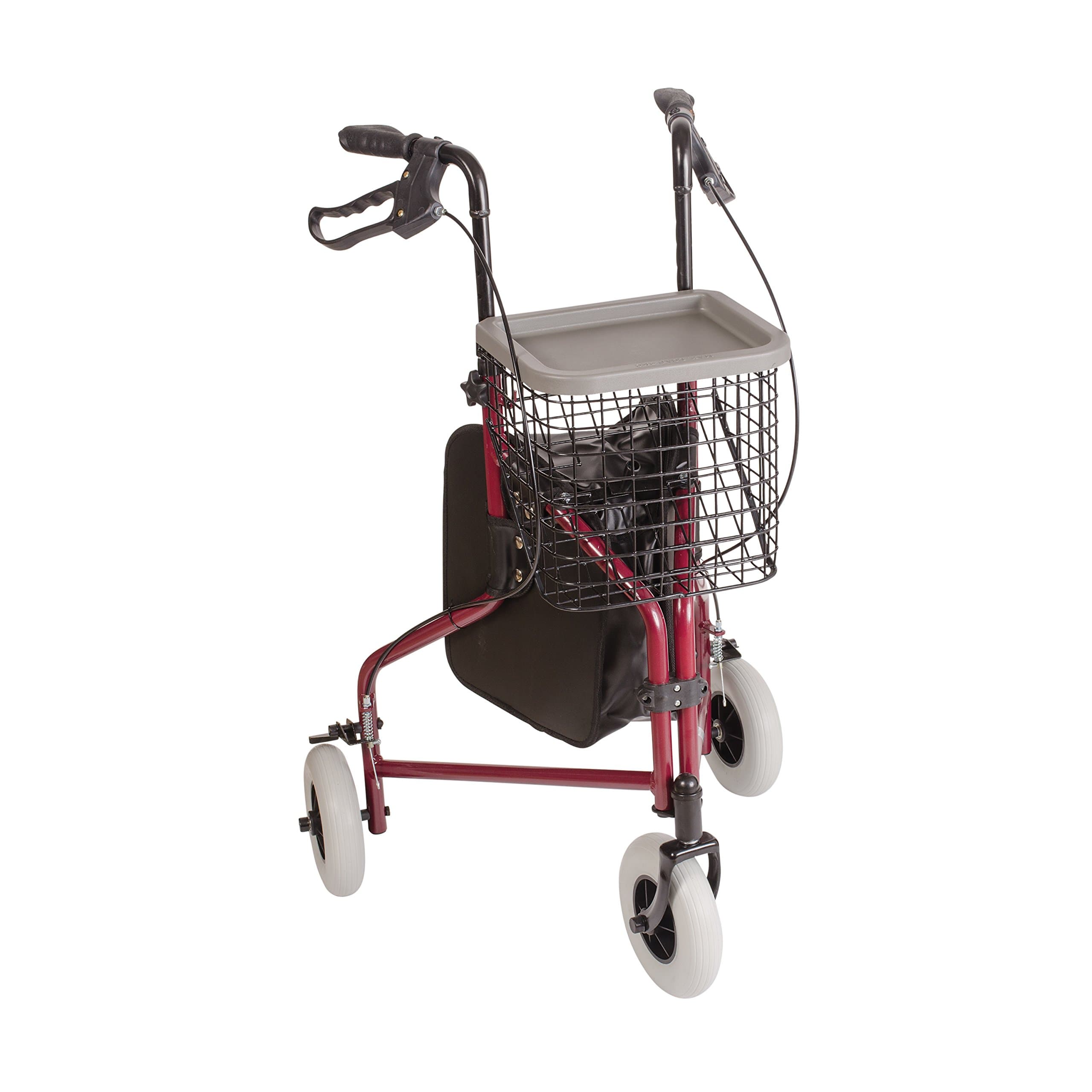 DMI 3-Wheel Folding Aluminum Rollator Walker with Swivel Front Wheel, Burgundy