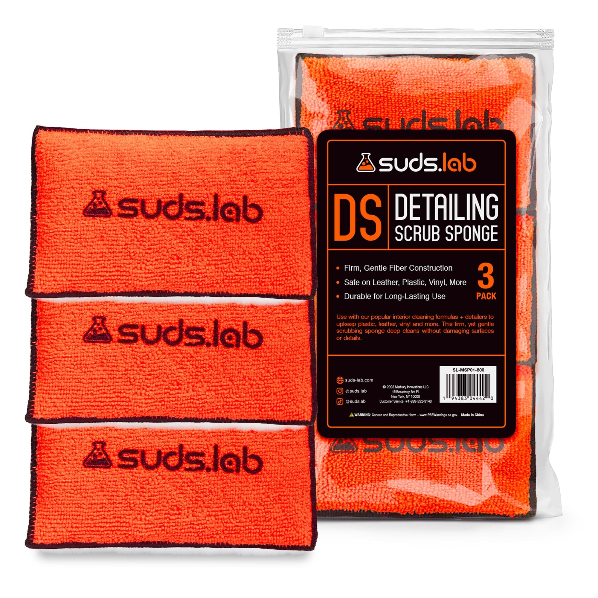 Suds Lab DS Microfiber Detailing Scrub Pad 3 Pack - Car Interior Cleaning & Detailing Microfiber Scrub Pads - Set of 3 - Safe On Leather, Vinyl, Plastic, Etc.