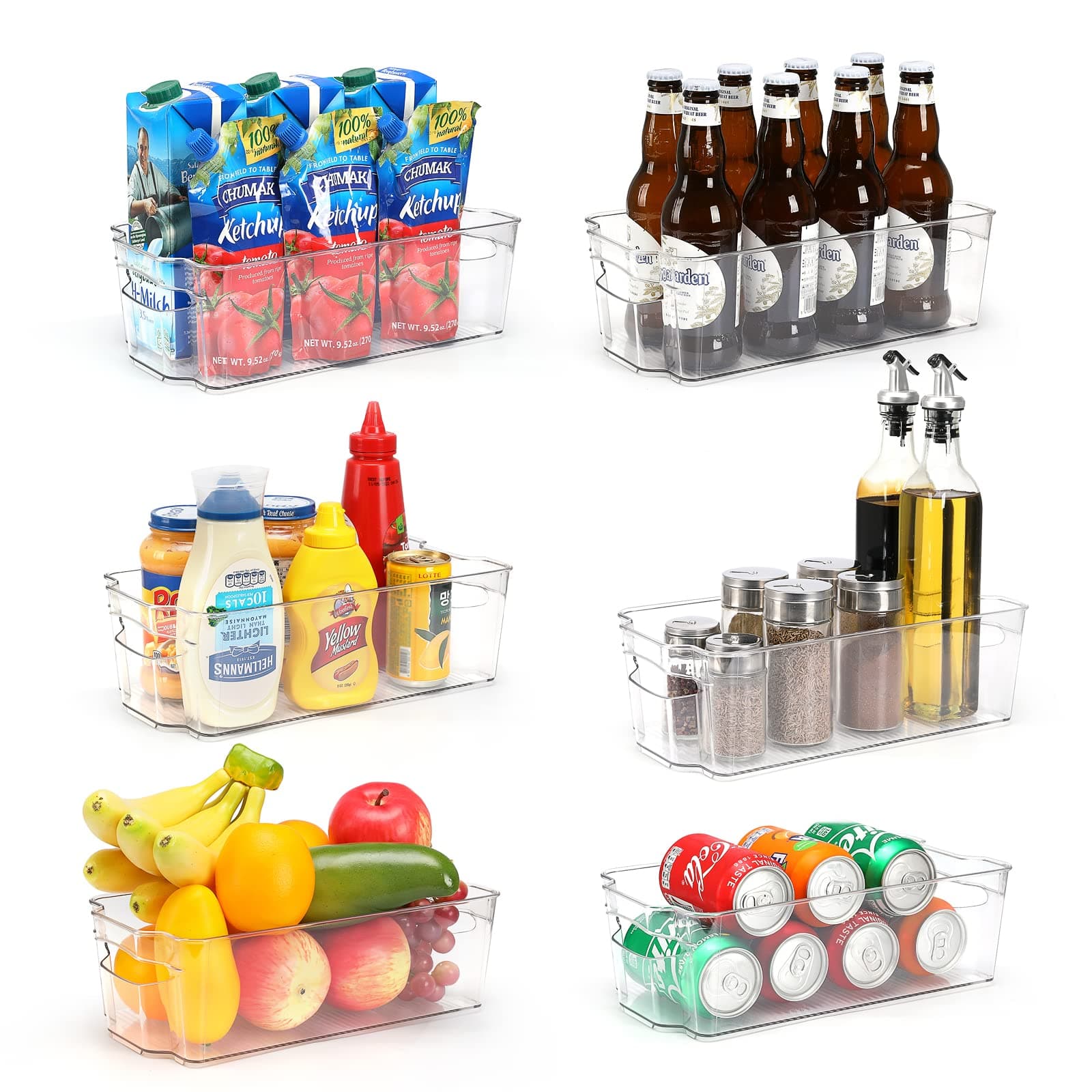 [6 Pack] Clear Fridge Organizer